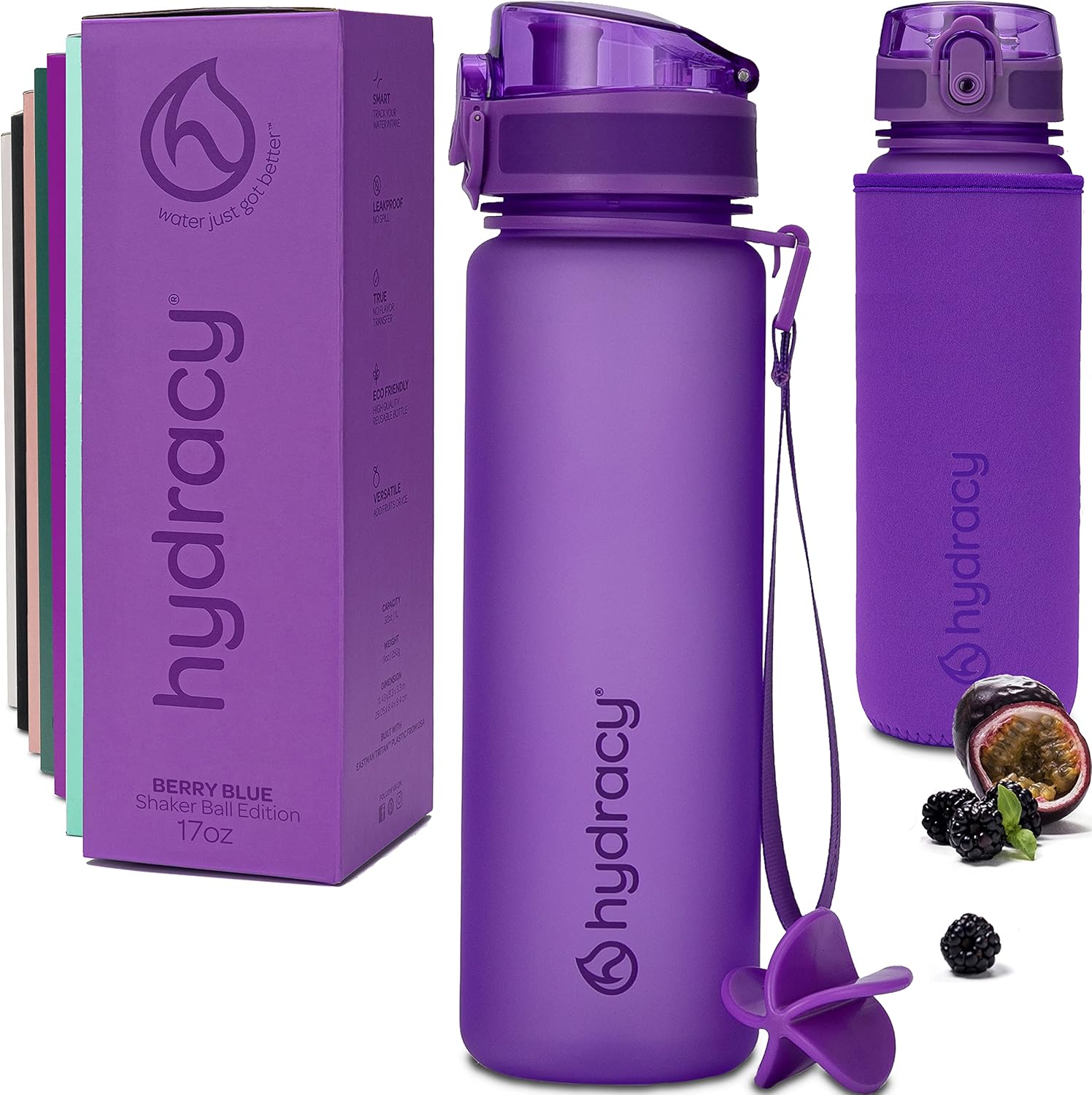 Hydracy Botella de agua con marcador de tiempo, botella de agua grande sin BPA y funda sin sudor, botella de gimnasio a prueba de fugas con infusor