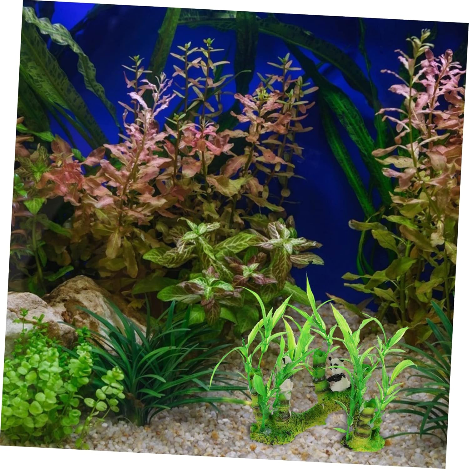 Happyyami Panda Play Plantas de bambú para pecera, pecera, decoración de acuario, decoración de panda, planta de agua realista, plantas de plástico,