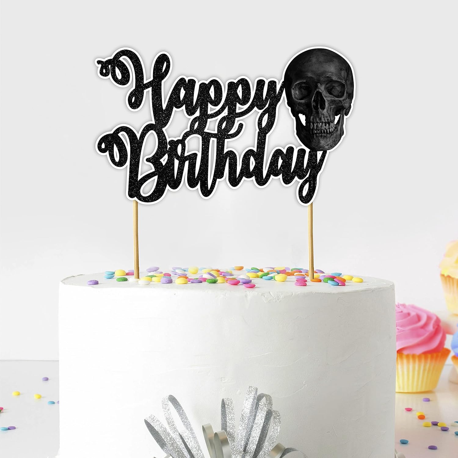 Seyal Decoración para pastel de feliz cumpleaños con calavera