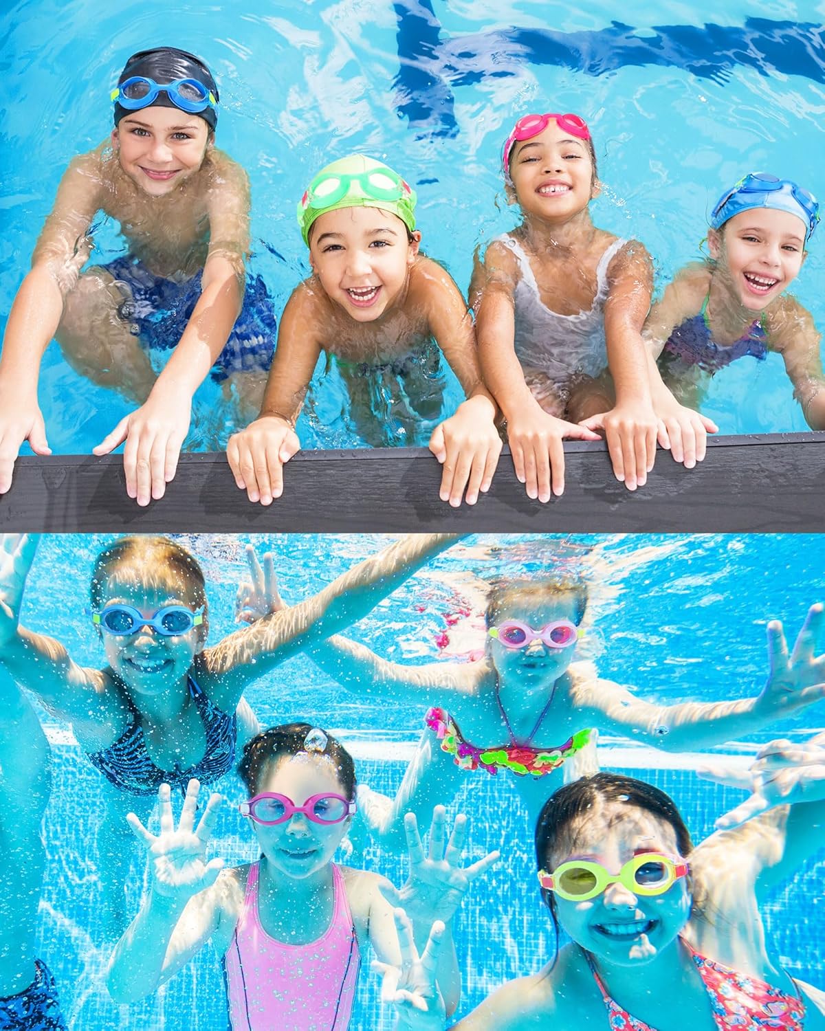 Hoteam Gafas de natación para niños de 4 a 9 años, gafas de natación de visión amplia, antivaho con estuches para niños y niñas