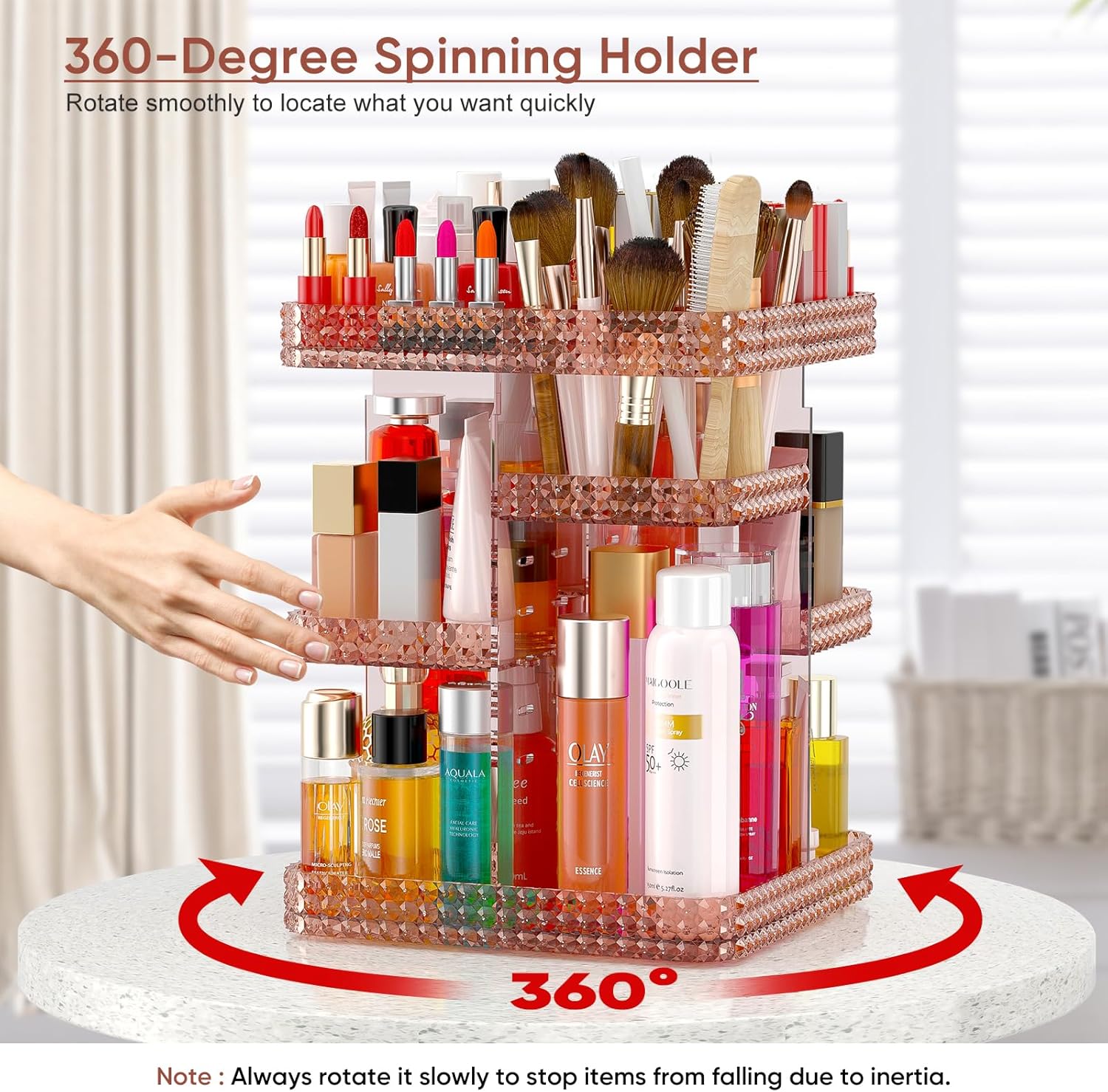 Famitree Organizador giratorio de maquillaje giratorio para tocador, rotación de 360 grados con 6 capas ajustables, organizador de cuidado de la