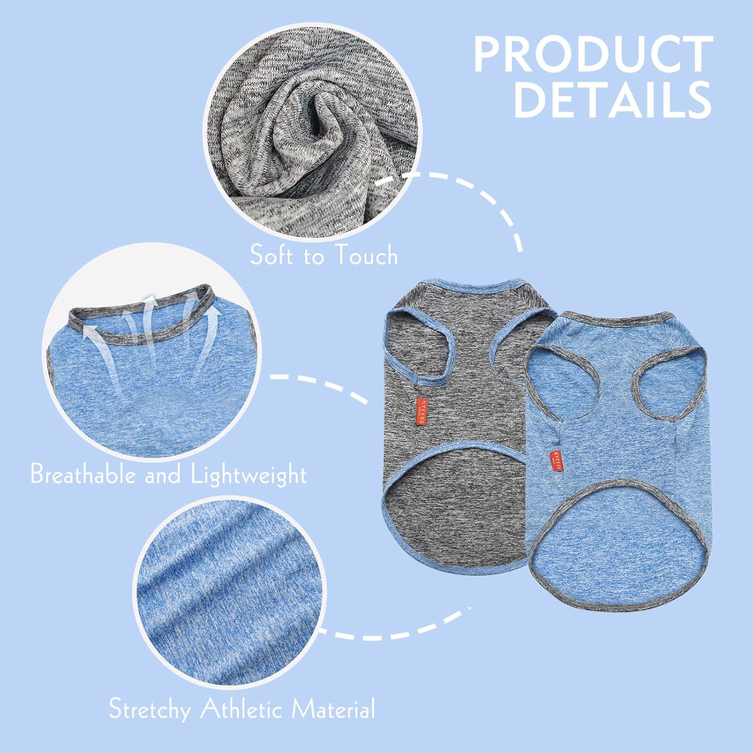 KYEESE Paquete de 2 camisas para perro, de secado rápido, suaves, elásticas, con etiqueta reflectante, camiseta sin mangas, chaleco de protección