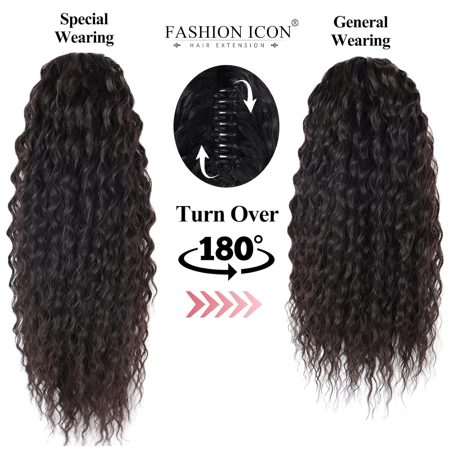Cola de caballo rizada con cordón de 18 pulgadas con sensación de cola de caballo negra, extensiones de cabello corto con clip de garra, extensión