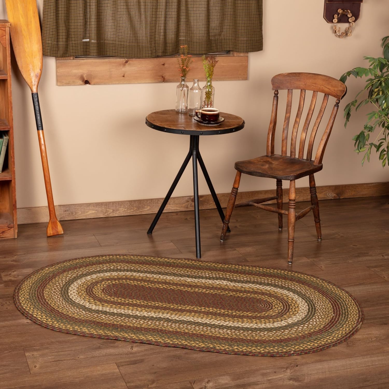 VHC Brands Tea Cabin – Alfombra rústica ovalada de yute verde, antideslizante, 36 x 60 pulgadas
