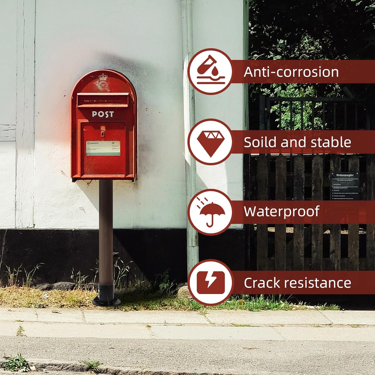 Cskunxia 2 postes redondos, soporte de base de cadena, brida de brida de cerca, poste sólido pesado, brida de piso para sujetar vallas, buzón,