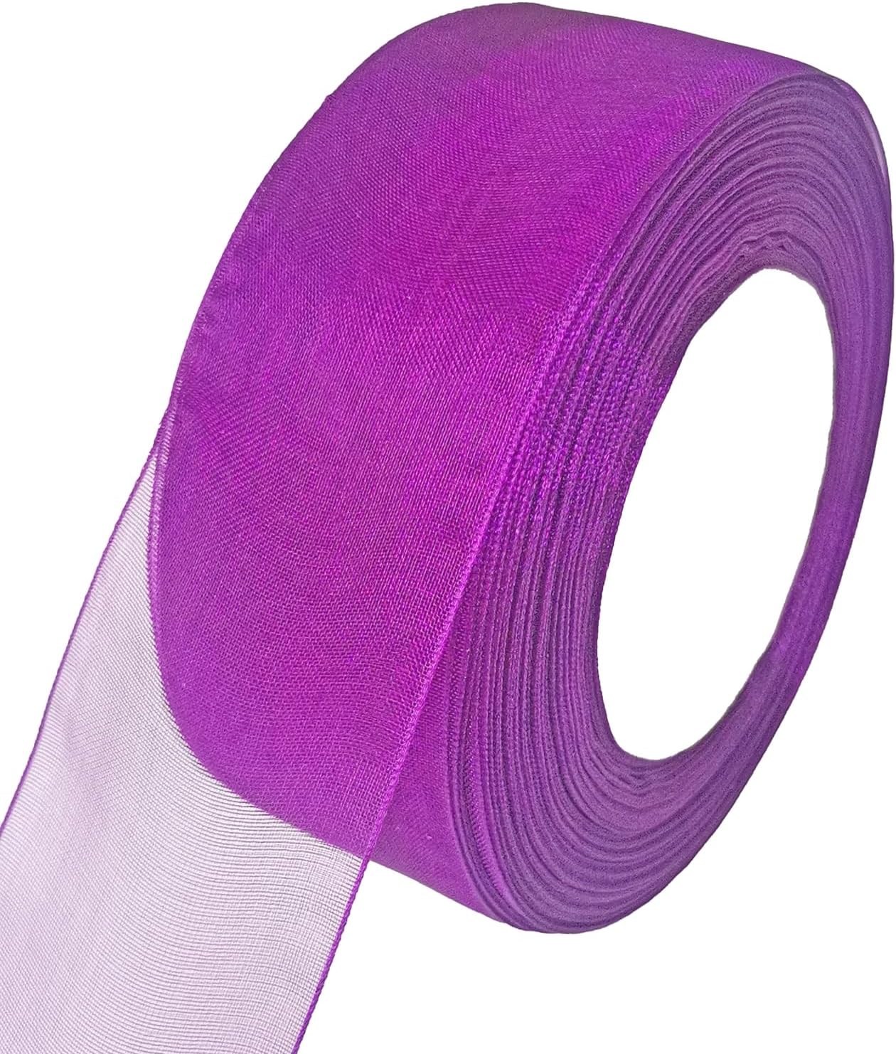 Cinta de organza púrpura para envolver regalos de 1.5 pulgadas x 50 yardas, cinta de gasa transparente para manualidades, lazos para el cabello,