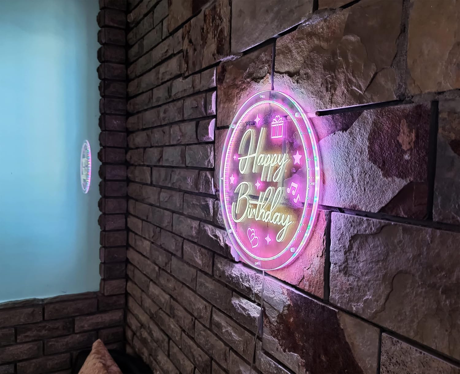 Luces de neón RGB con borde acrílico redondo con círculo exterior RGBIC cambio de colores tira de luces Bluetooth sincronización de música acento
