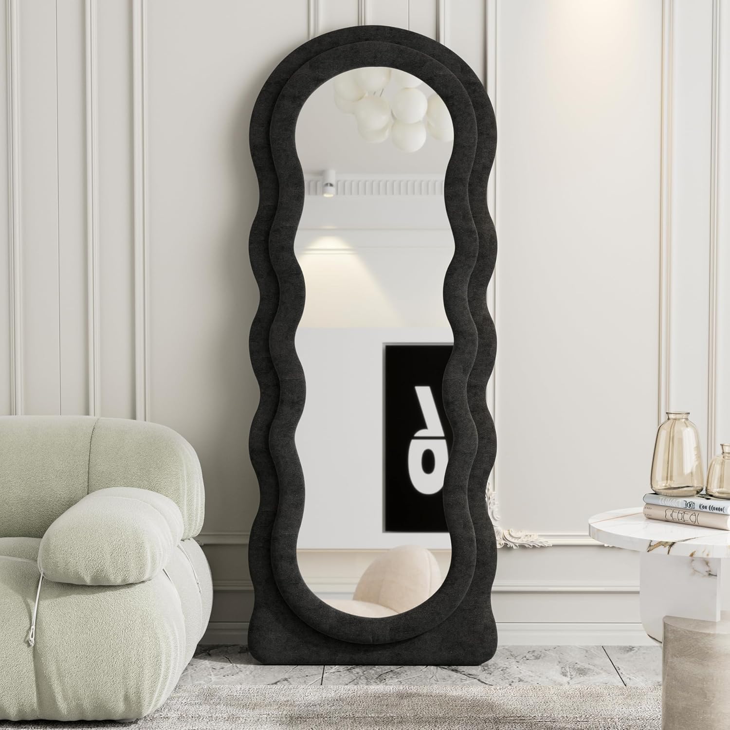 ZMYCZ Espejo de longitud completa, 63 x 24 pulgadas, espejo de pie arqueado, espejo de pared de franela en forma de nube, espejo de tocador para