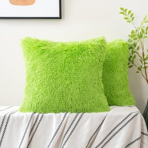 Woaboy Paquete de 2 fundas de almohada de piel sintética de lujo, decorativas, suaves y esponjosas, fundas de cojín cuadradas para sala de estar, Woaboy Paquete de 2 fundas de almohada de piel sintética de lujo, decorativas, suaves y esponjosas, fundas de cojín cuadradas para sala de estar,
