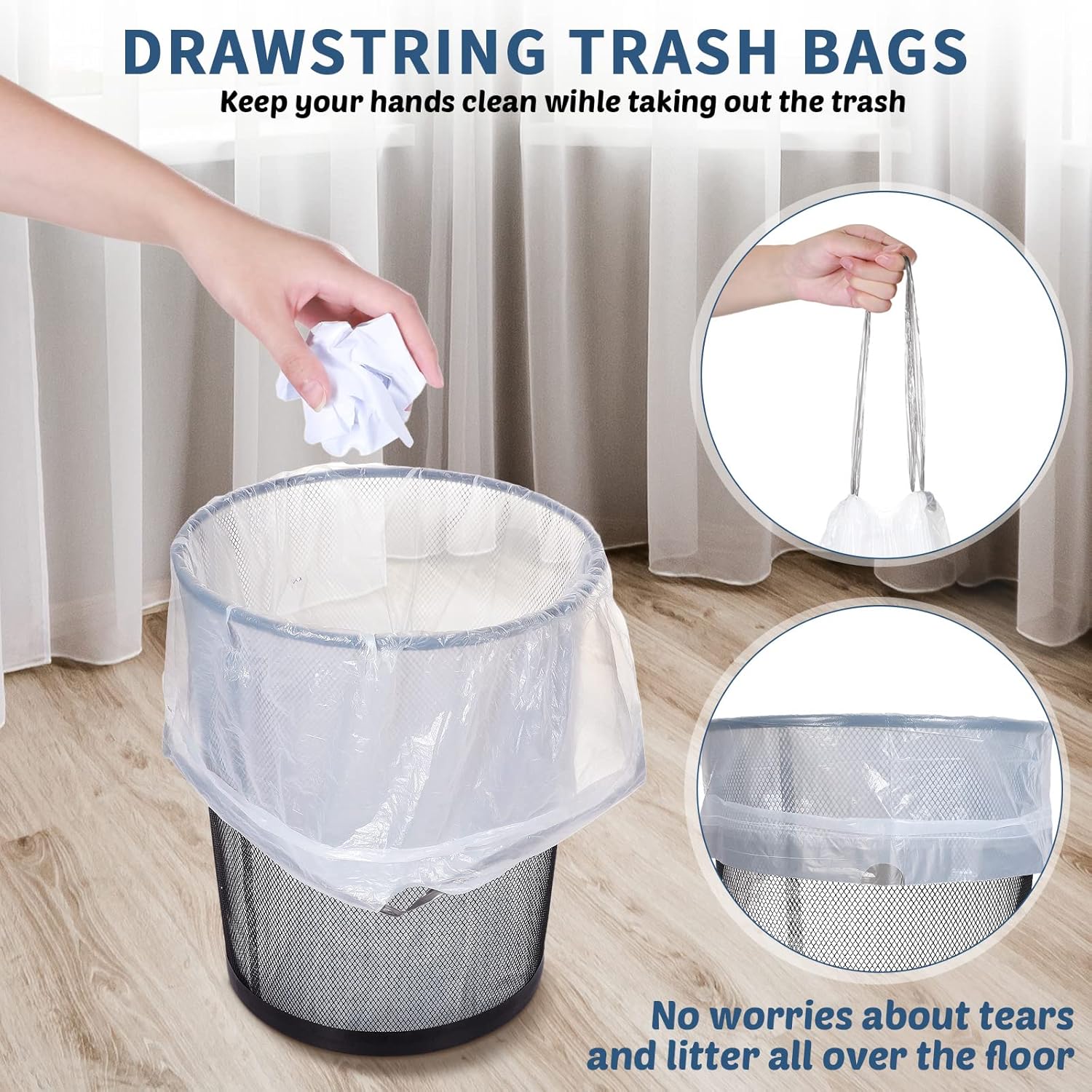 600 bolsas de basura de 8 galones con cordón de 0.79 mil, fuertes y medianas, bolsas de basura de plástico resistente de 8 galones, bolsas de basura