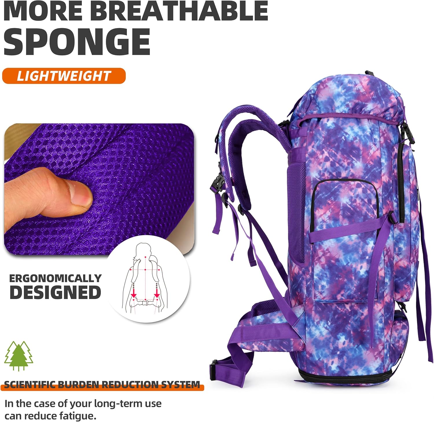 100L camping senderismo militar táctico mochila escalada al aire libre bolsas de deporte para acampar, mochilero, Púrpura (Purple Camo), Mochilas