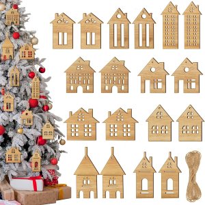 Unittype 18 adornos de madera de Navidad para el árbol de Navidad, adornos de madera en forma de casa, adornos colgantes de madera de doble cara, Unittype 18 adornos de madera de Navidad para el árbol de Navidad, adornos de madera en forma de casa, adornos colgantes de madera de doble cara,