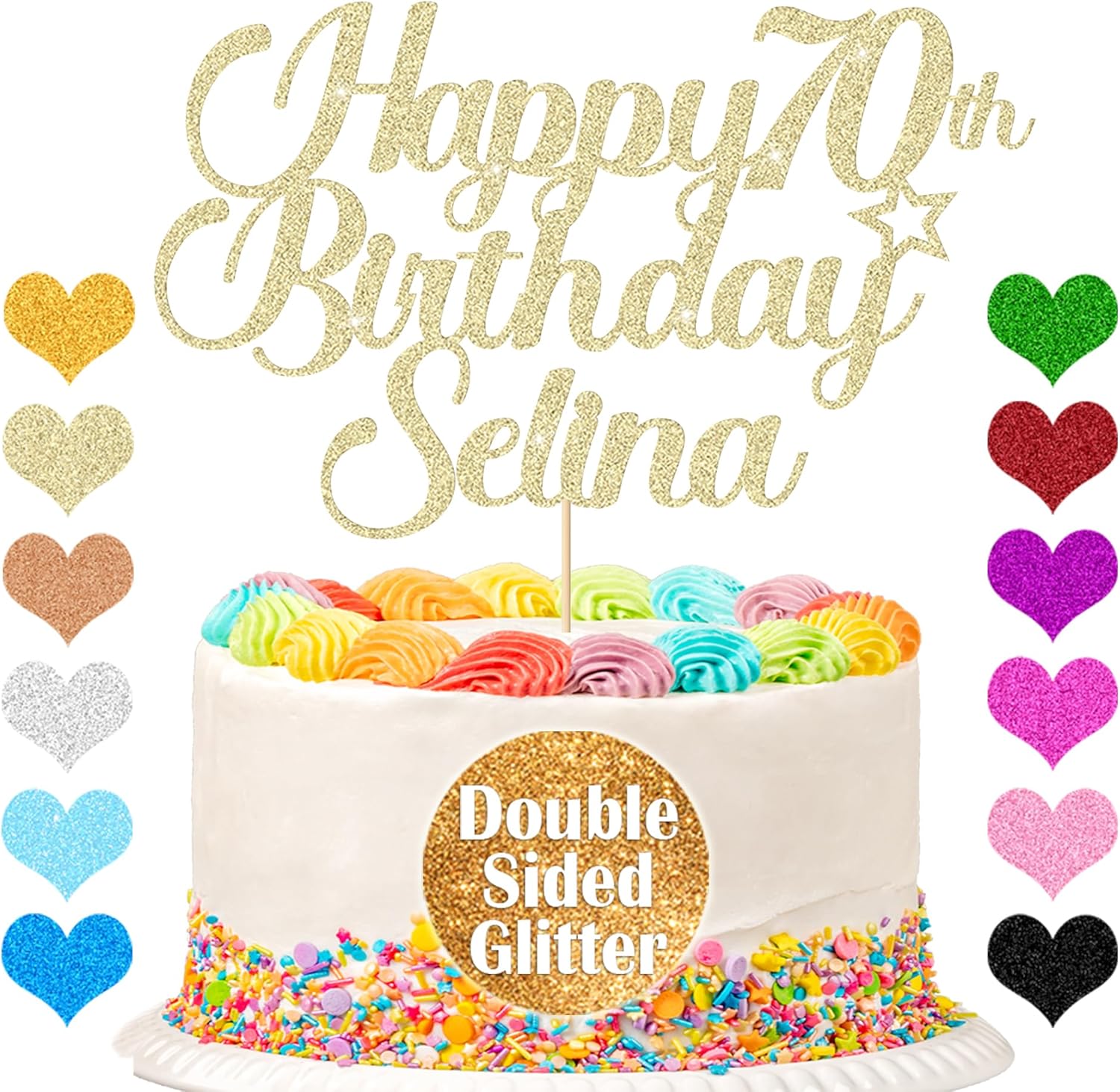 Decoración personalizada para tartas de cumpleaños con purpurina de doble cara, regalos personalizados para mujeres, hombres y amigos con cualquier