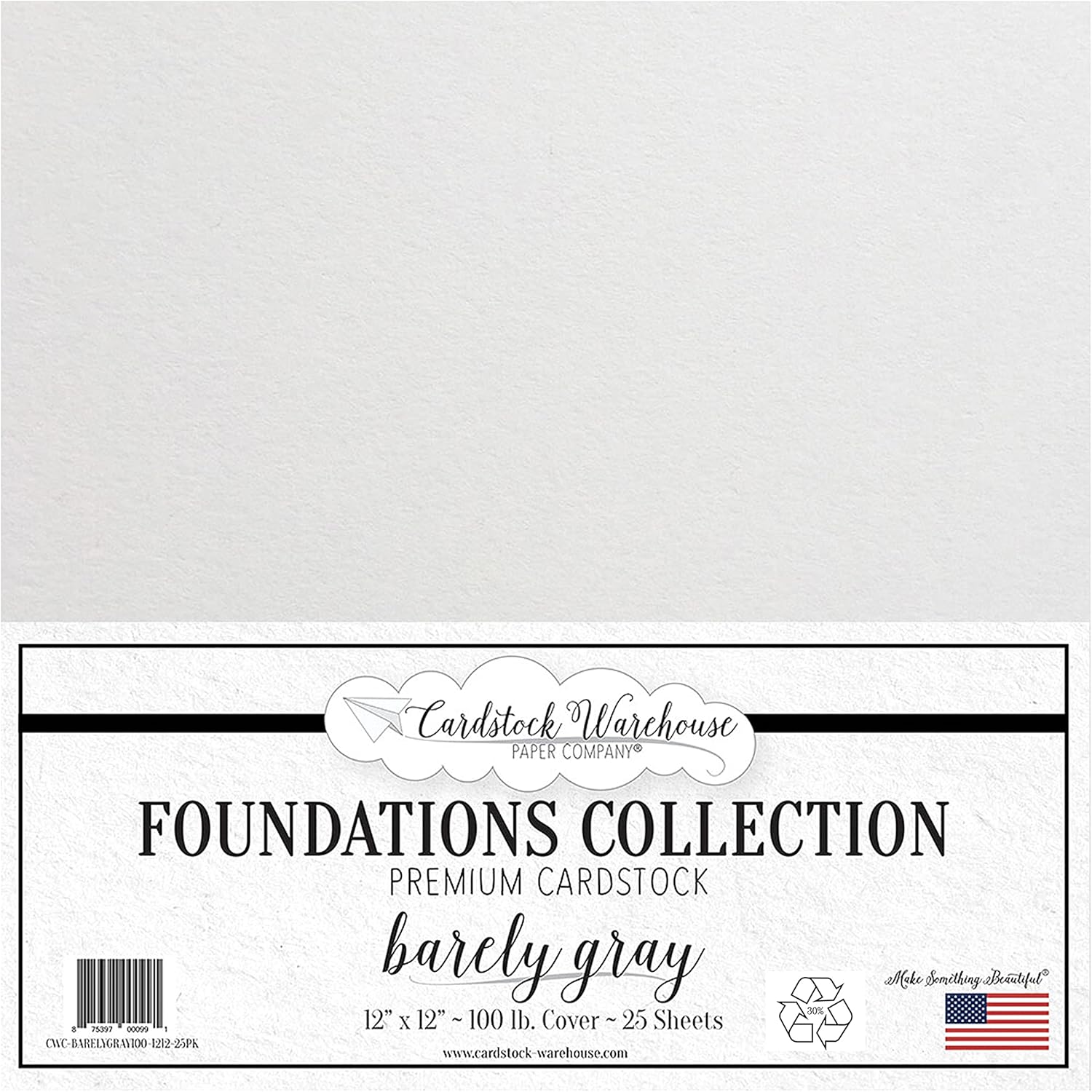 Cardstock Warehouse Foundations Barely Gray – 12 x 12 pulgadas – 100 libras  9.52 ozm, papel de cartulina 100% reciclado, 25 hojas