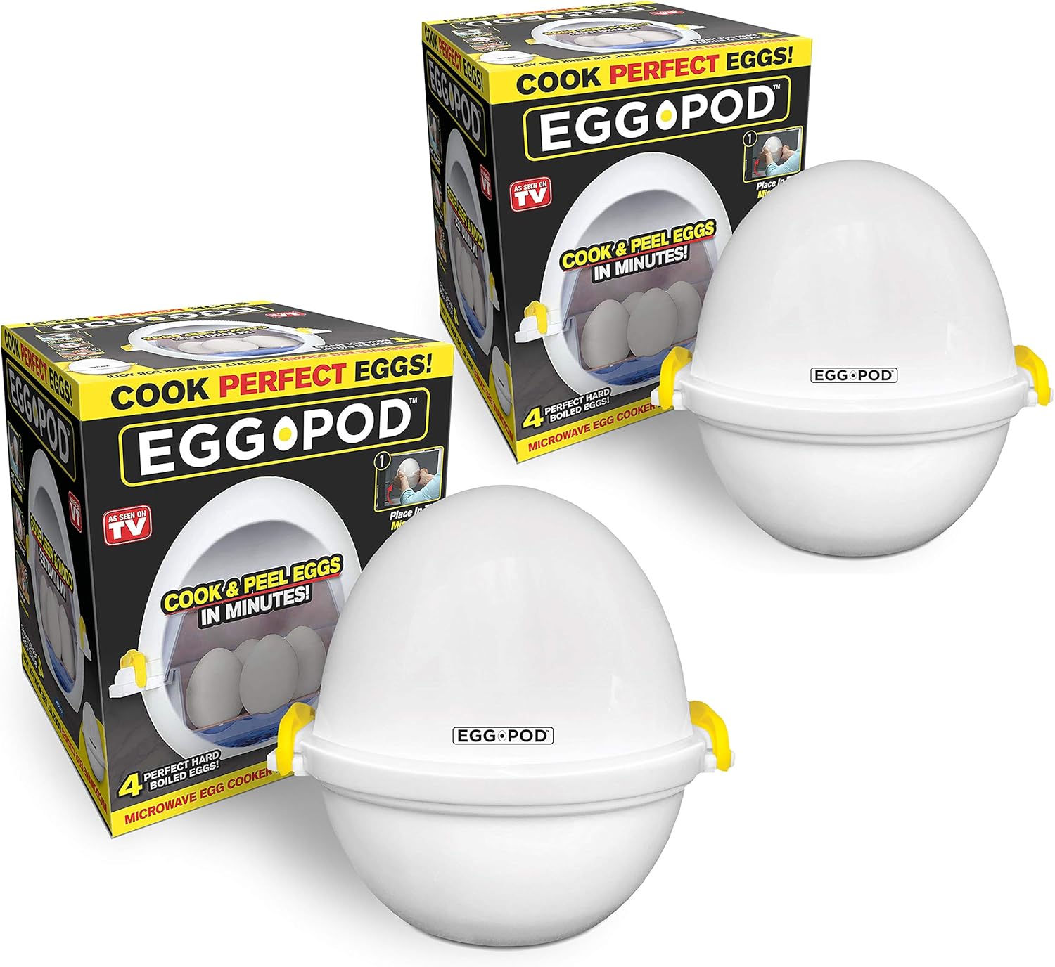 EGG POD by Emson – Máquina para huevos duros para microondas, cocina, caldera y vaporera, 4 huevos duros perfectamente cocidos en menos de 9