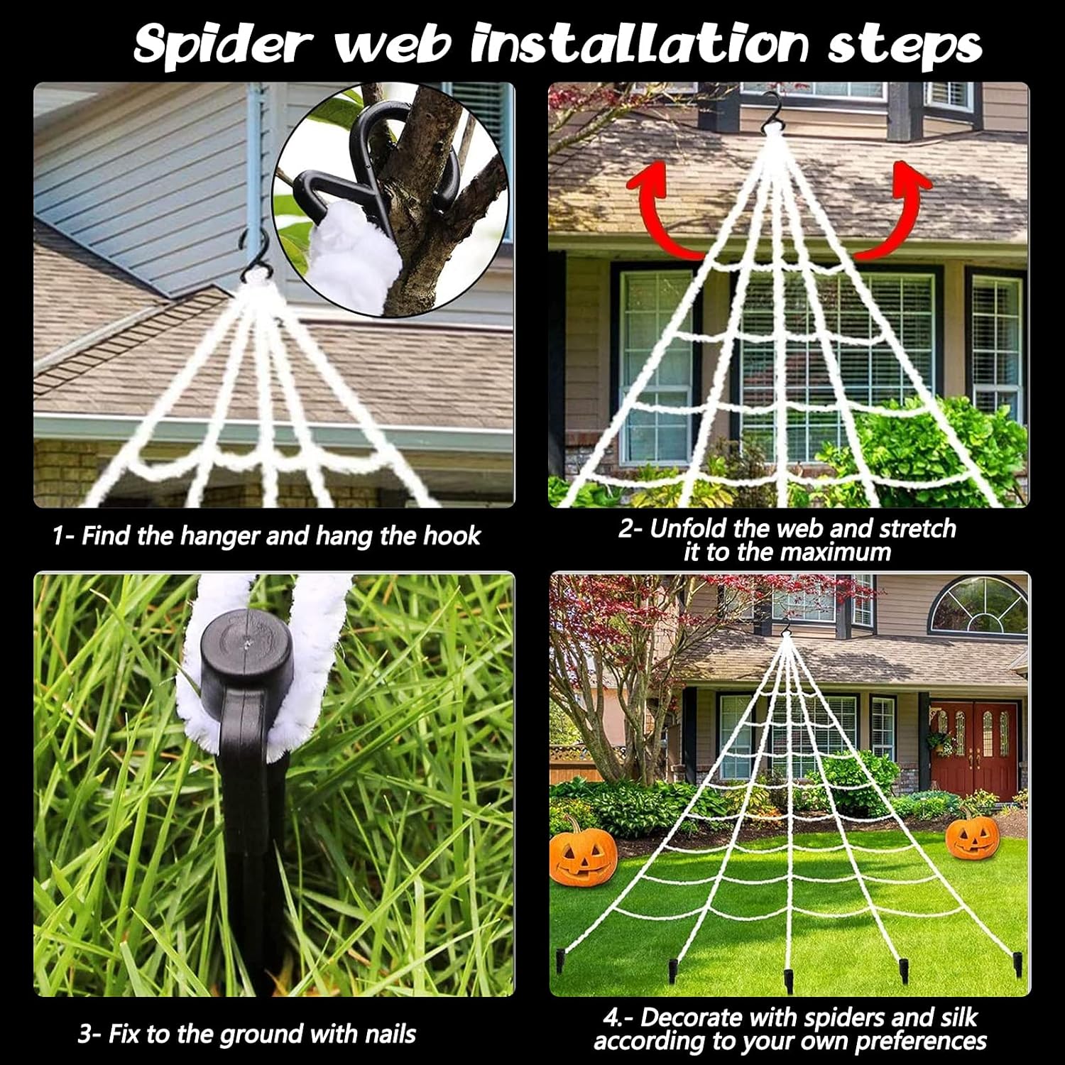 Decoraciones de Halloween para exterior, decoración de telaraña de 295 pulgadas, araña grande de 59 pulgadas, 100 arañas pequeñas, telarañas