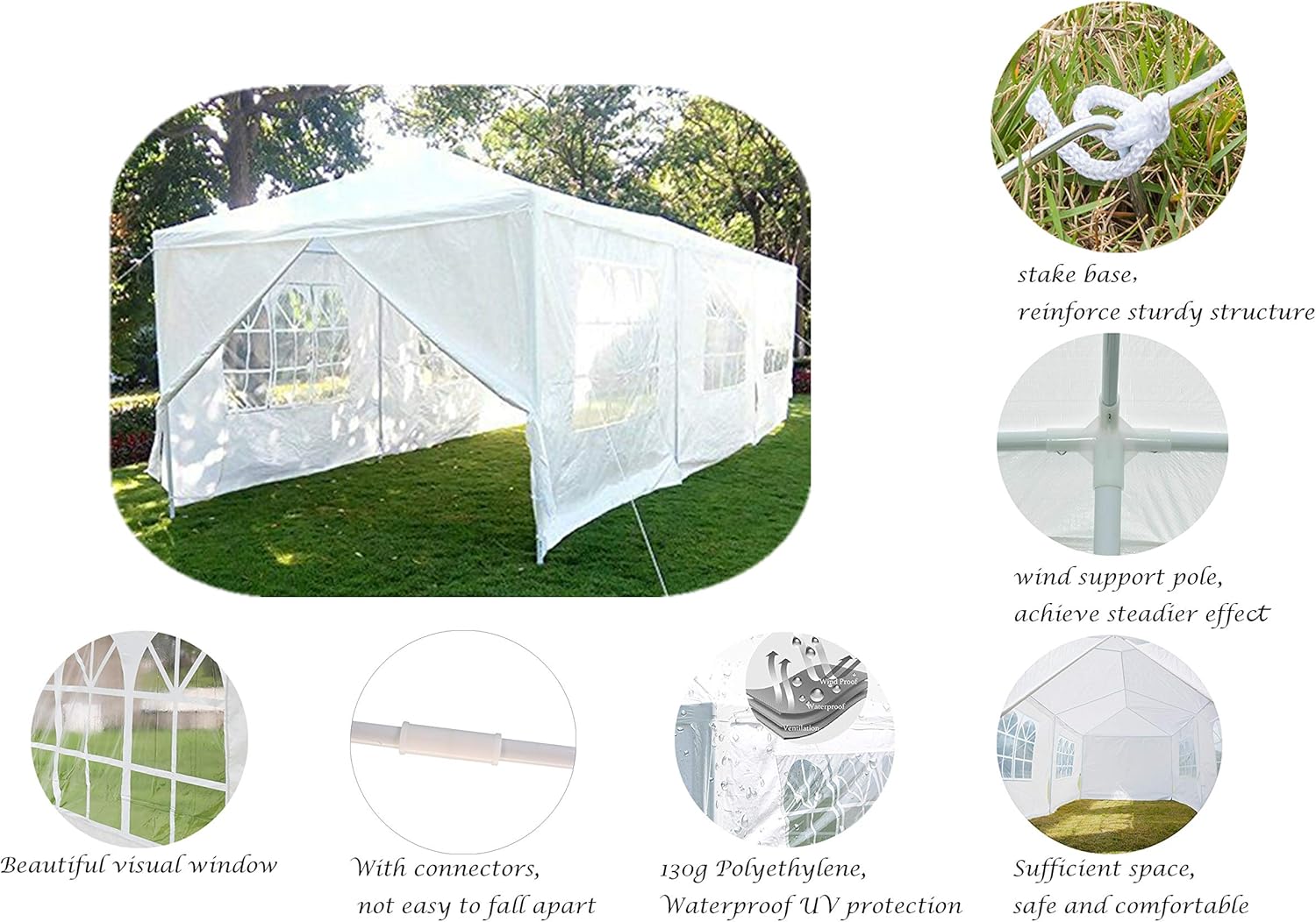 MCombo Tienda de campaña para exteriores de 10 x 30 pies, pabellón de glorieta impermeable con paredes laterales extraíbles 6053 (10 x 30 pies, 5