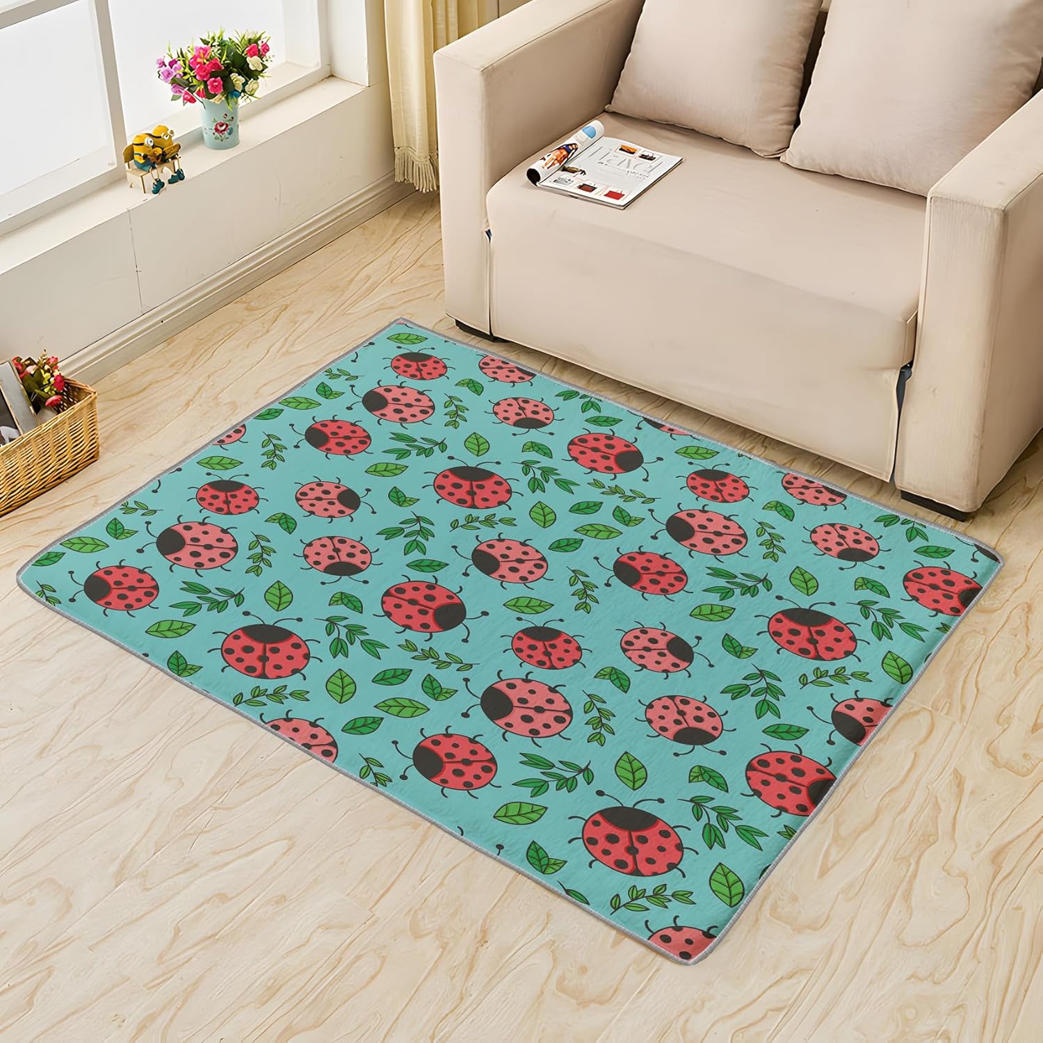 ZDABAOEC Alfombra de mariquita para niños, alfombra de 6 x 8 pies, bonita alfombra de área de insectos para decoración de dormitorio y habitación,