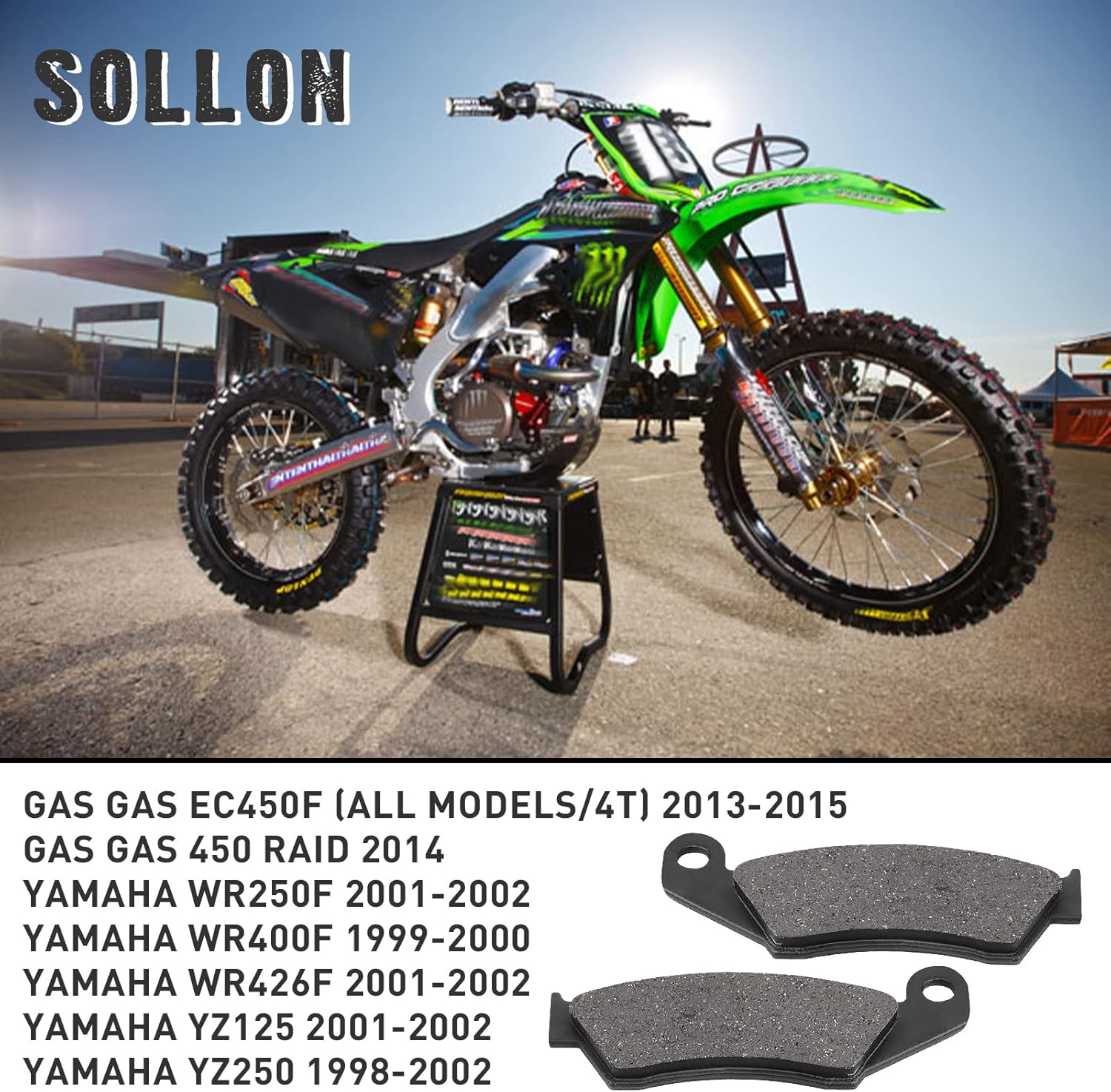 Sollon Pastillas de Freno Delanteras y Traseras para Kawasaki KX250 KX250F KX450F KLX450R, para Suzuki RM-Z 250 RM-Z 450 RMX450- para Yamaha YZ125