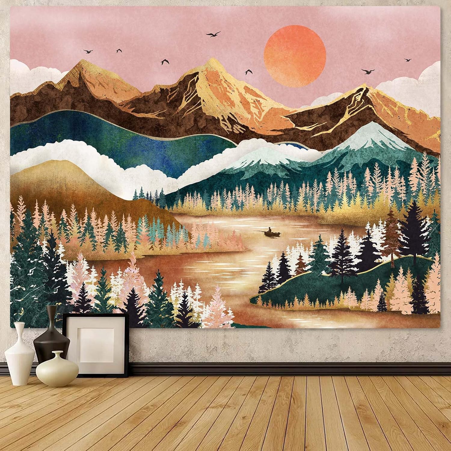 Zussun Tapiz de montaña, bosque natural, tapices para dormitorio, estético, atardecer, tapiz para colgar en la pared, tapiz de pared de paisaje