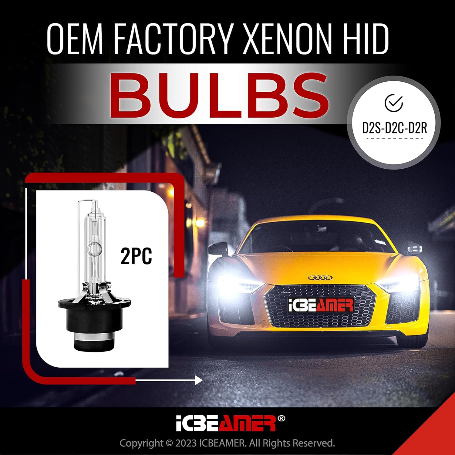 ICBEAMER 30000K D2S D2C D2R Xenon Factory HID reemplazo con foco de xenón para 66040 66240 85122, fabricante original del producto, de luz baja de