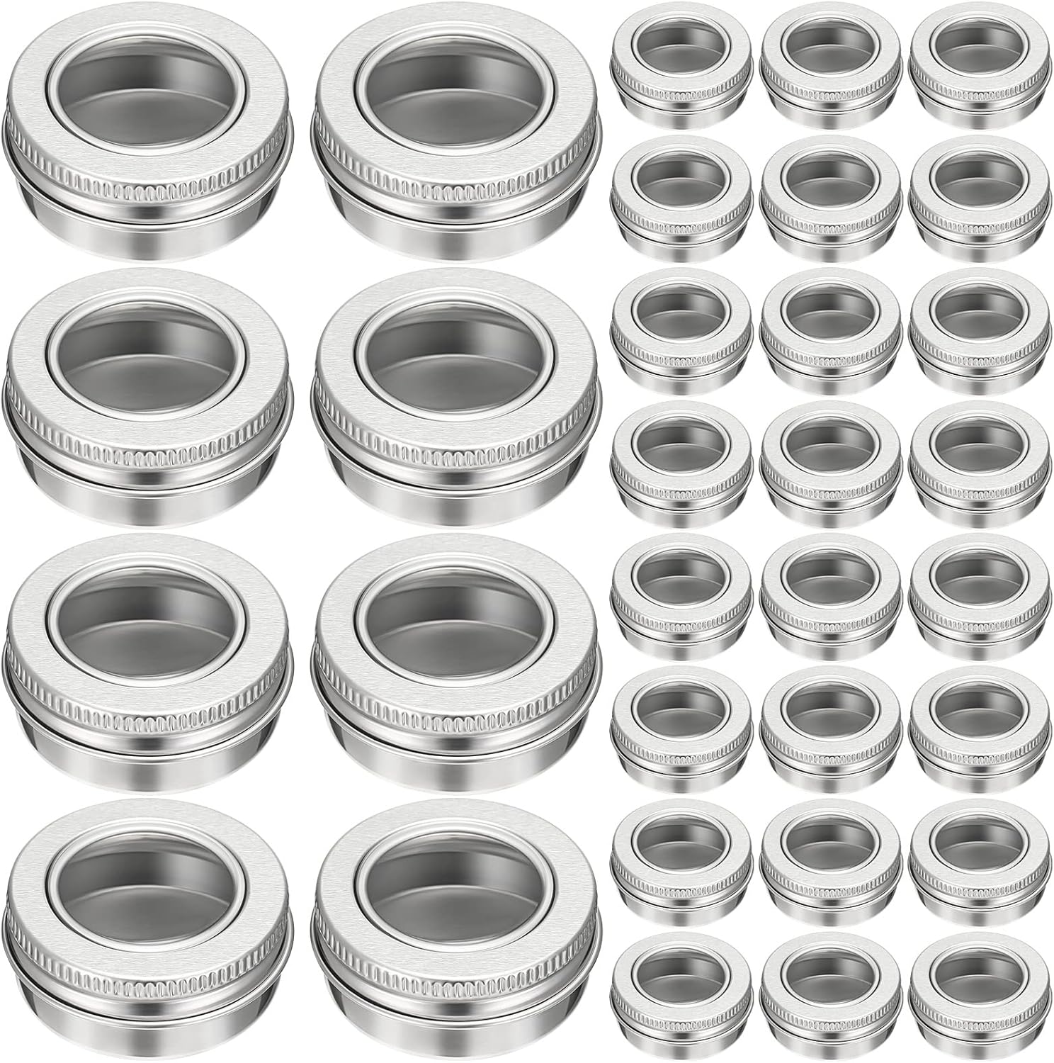 100 frascos de aluminio de 0.5 onzas de 0.5 onzas líquidas, recipientes recargables con tapa de rosca transparente, botella redonda para cosméticos,