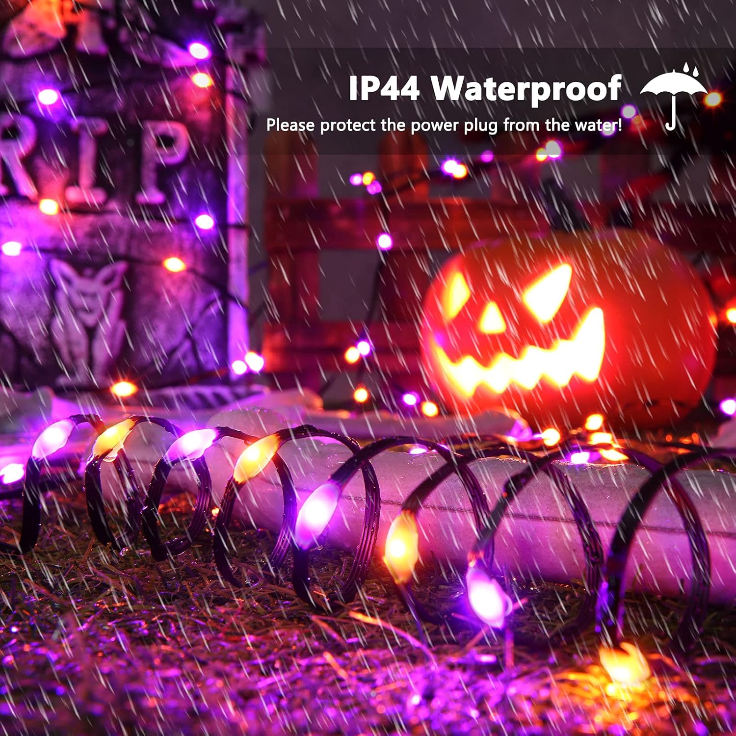 Brizled Luces de Halloween moradas y naranjas, 72.17 pies, 200 luces LED de Halloween al aire libre, 8 modos de luces de Halloween conectables,