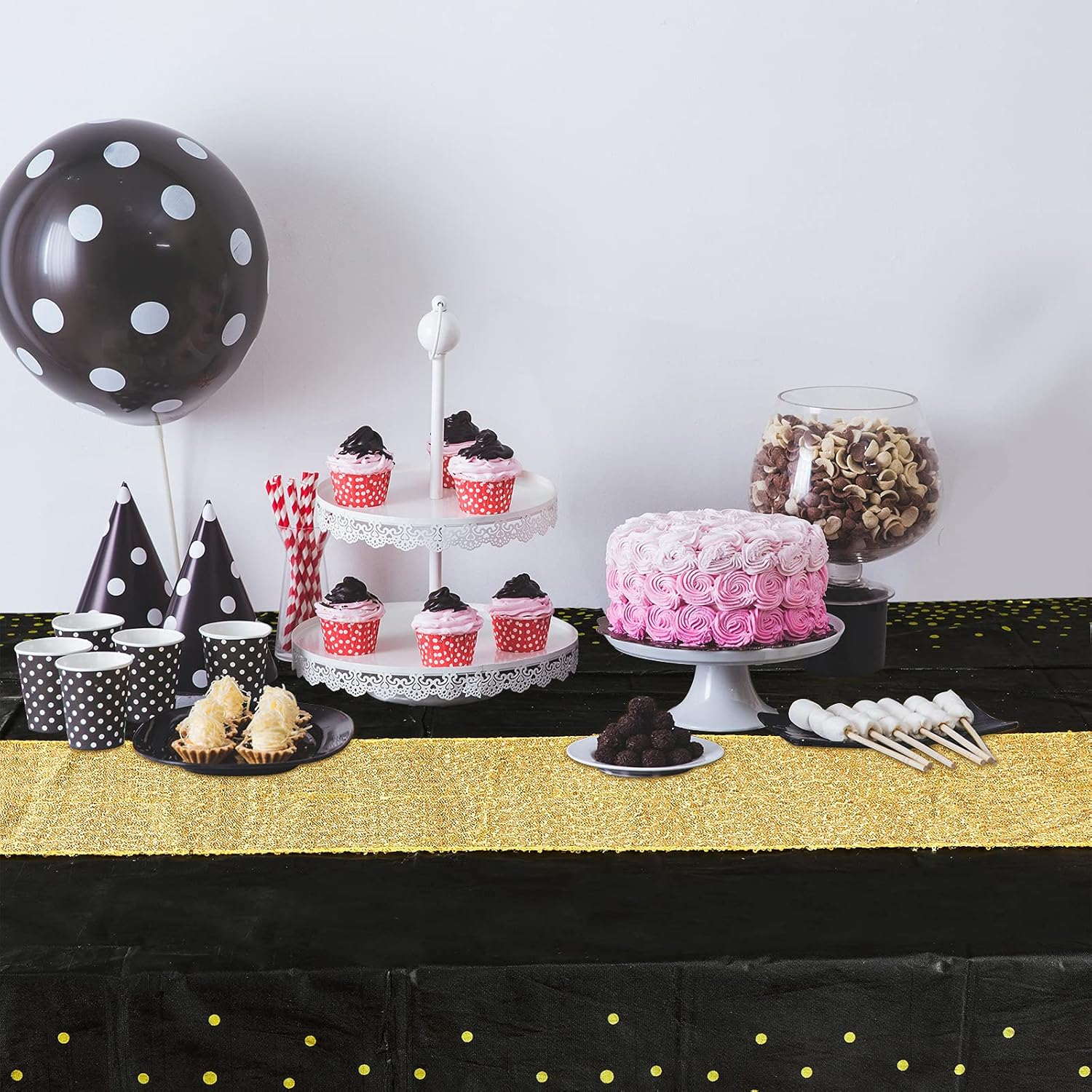 2 manteles de plástico rectangulares de lentejuelas para graduación y 6 pompones para cumpleaños, bodas, aniversarios, fiestas, decoración de mesa