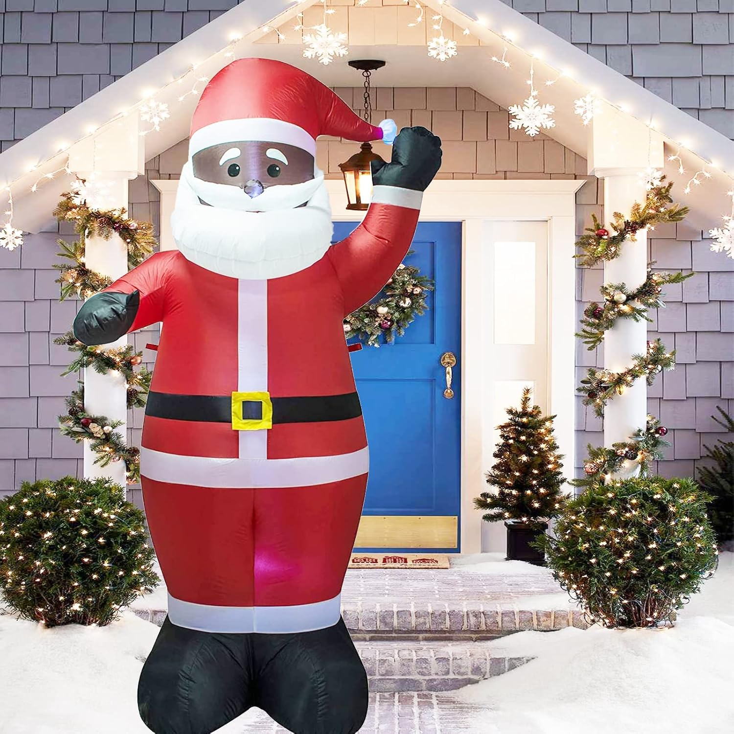 Ycolnaefllr Decoración inflable de Papá Noel negro de 7.5 pies para interiores y exteriores con luces LED, inflables, patio, césped, decoración