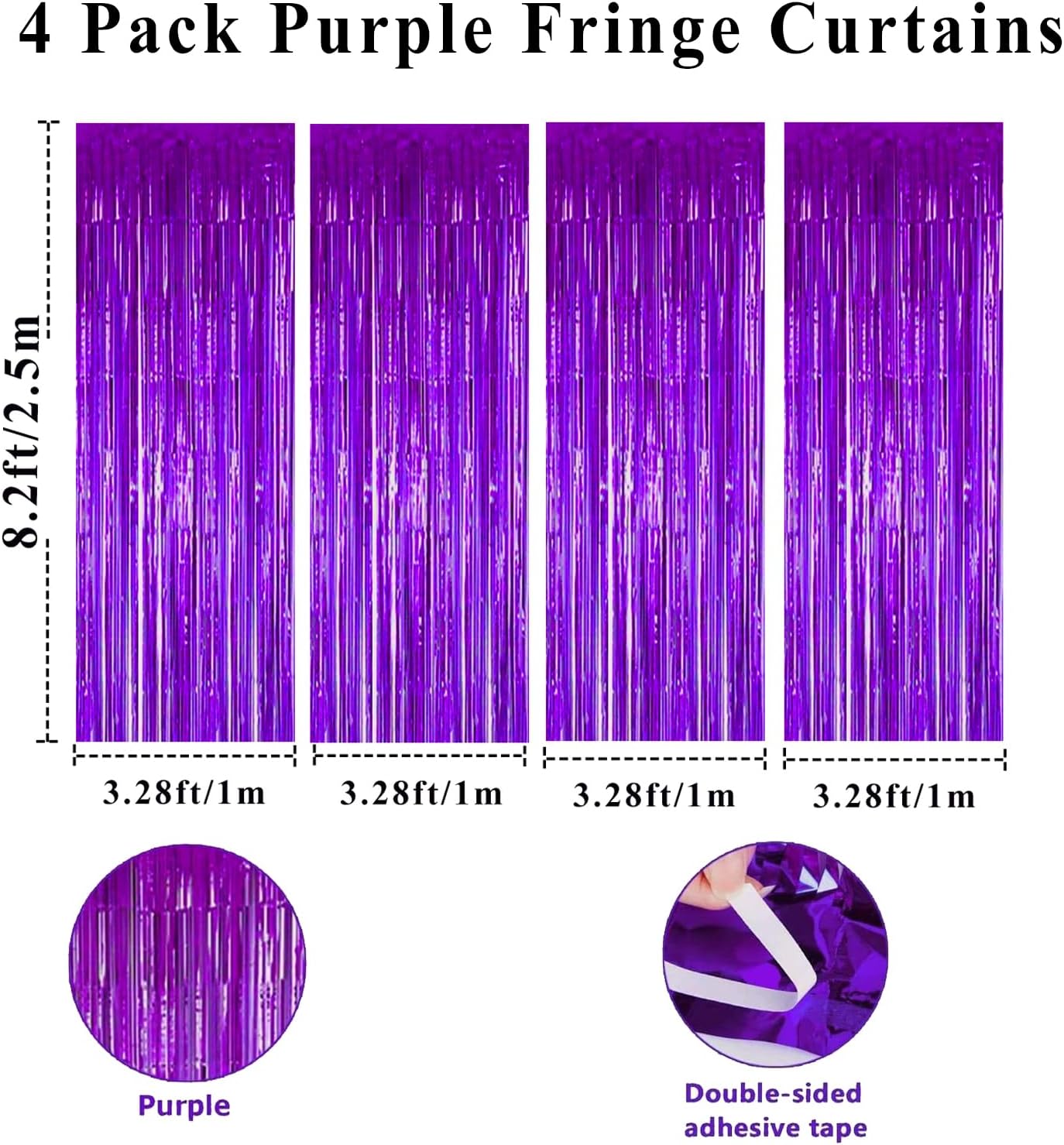 Muhome Cortinas de flecos de papel de aluminio morado, 4 cortinas de puerta de oropel de 3.28 x 8.2 pies, telón de fondo de flecos morados para