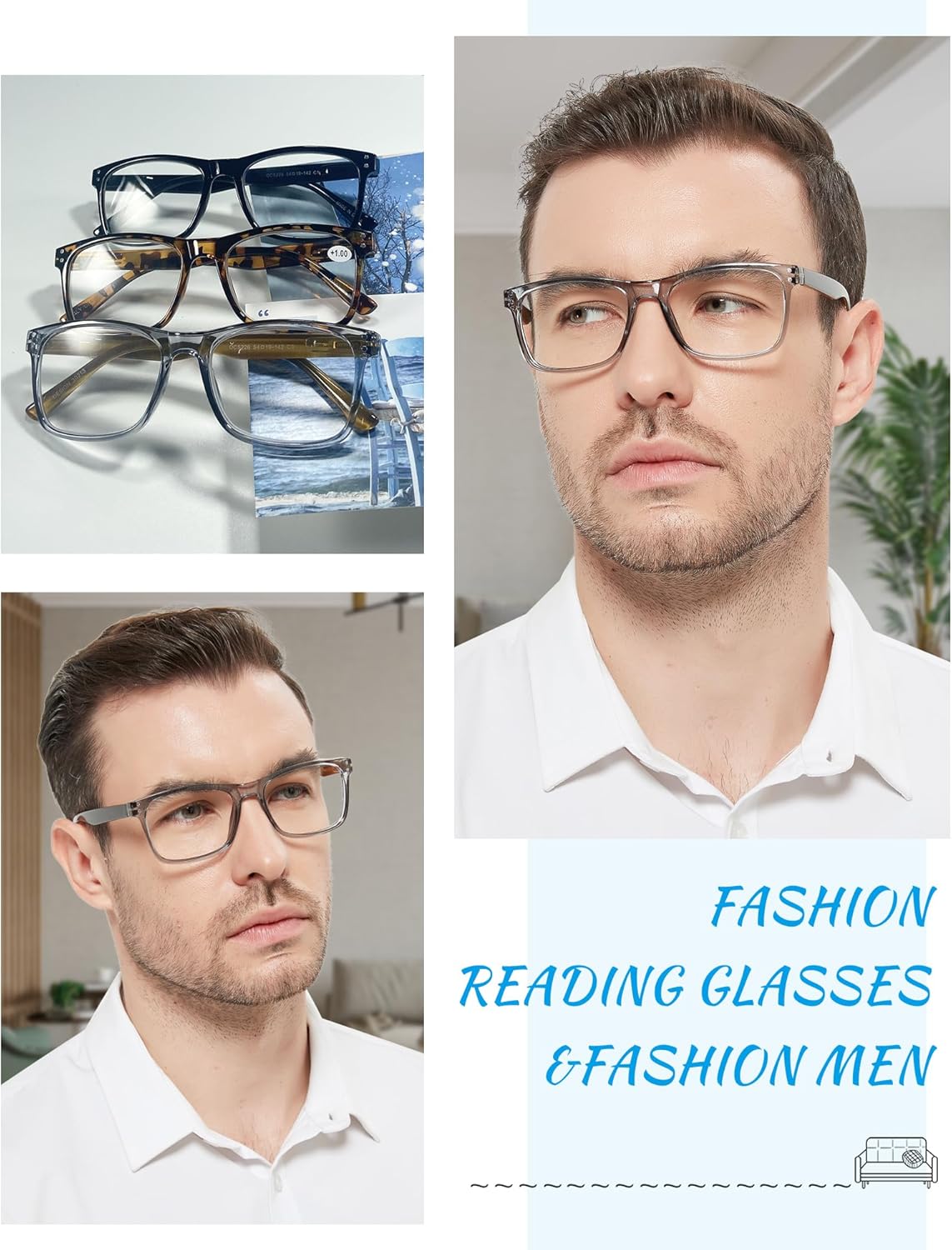 OCCI CHIARI Gafas de lectura para hombres lectores rectangulares de moda (1.0 1.25 1.5 1.75 2.0 2.25 2.5 2.75 3.0 3.5 4.0 5.0 6.0)