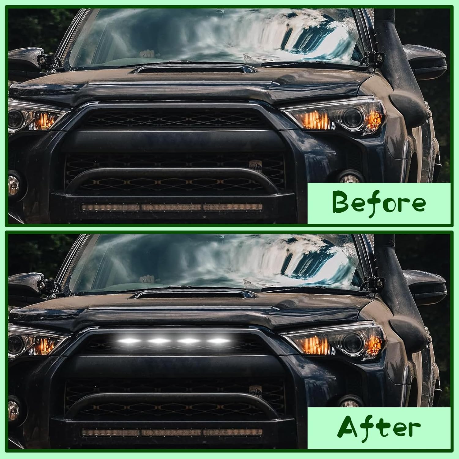 Paquete de 4 luces LED para parrilla delantera de automóvil con arnés, 3.7 x 0.59 pulgadas, rejilla delantera Raptor, accesorios para automóvil,