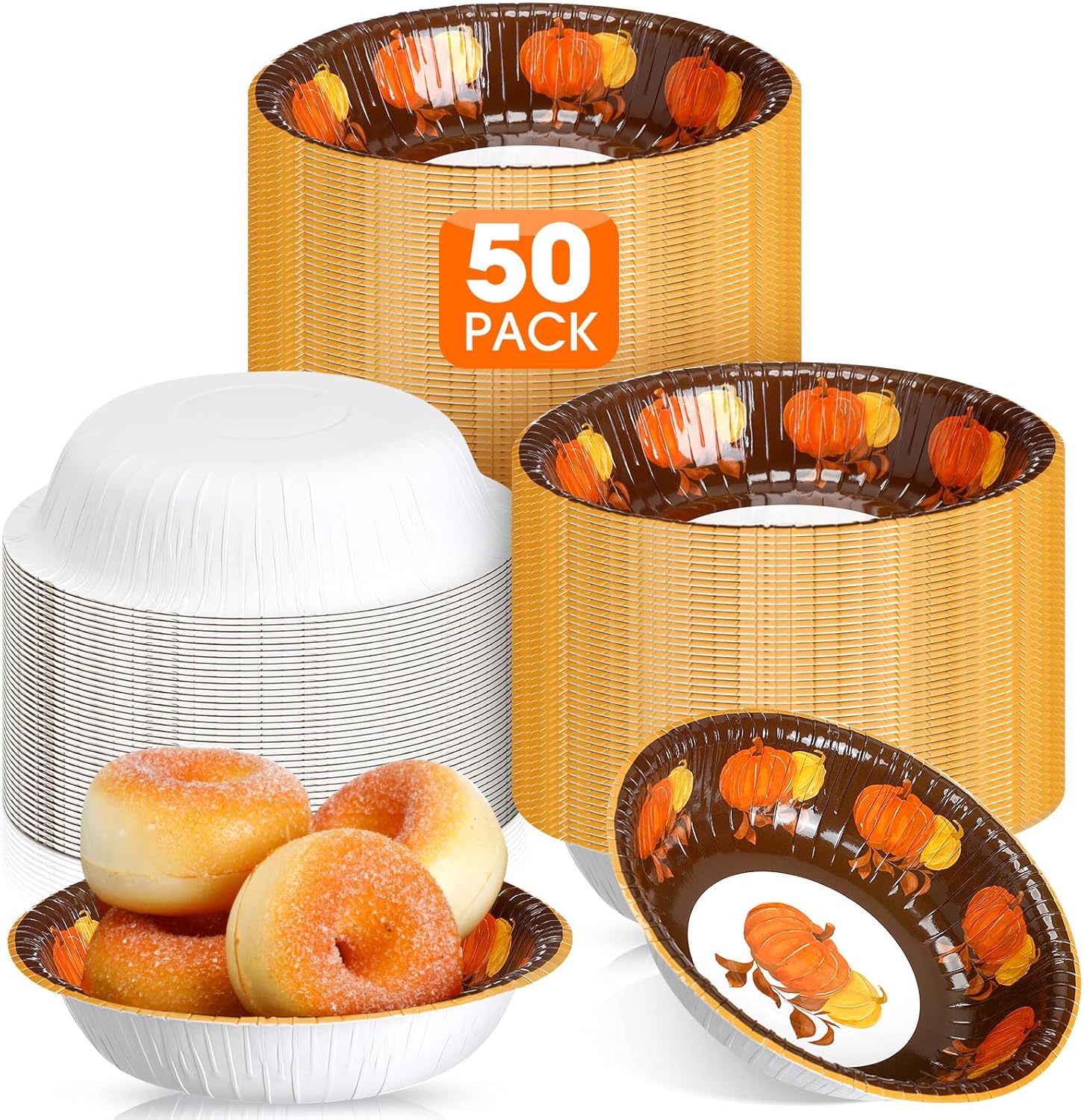 Sliner 50 cuencos de papel de Acción de Gracias de 12 onzas, cuencos desechables para sopa caliente, cuencos de otoño para ensalada, cuencos para