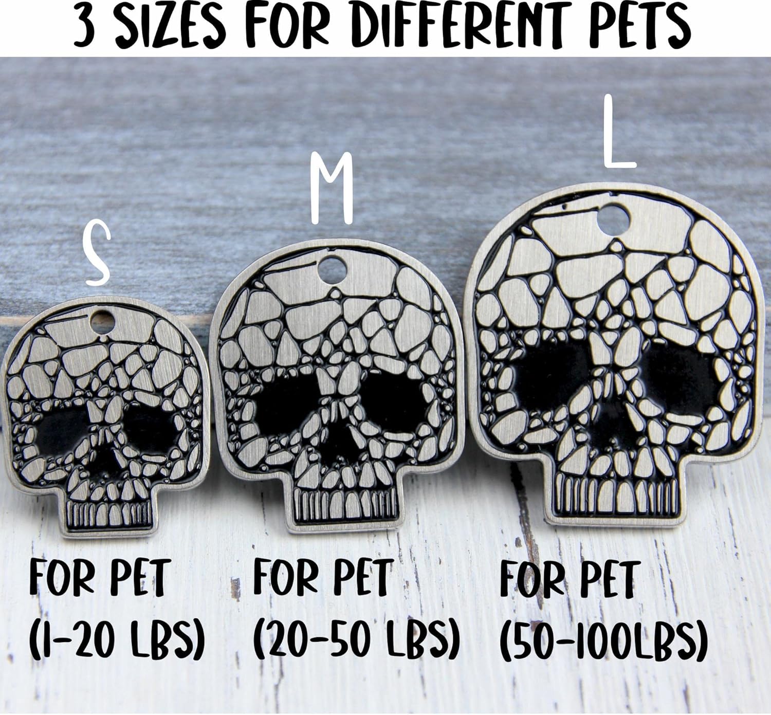 Etiquetas para perro grabadas para mascotas, etiqueta de identificación de perro personalizada con diseño de calavera, etiquetas de nombre de perro