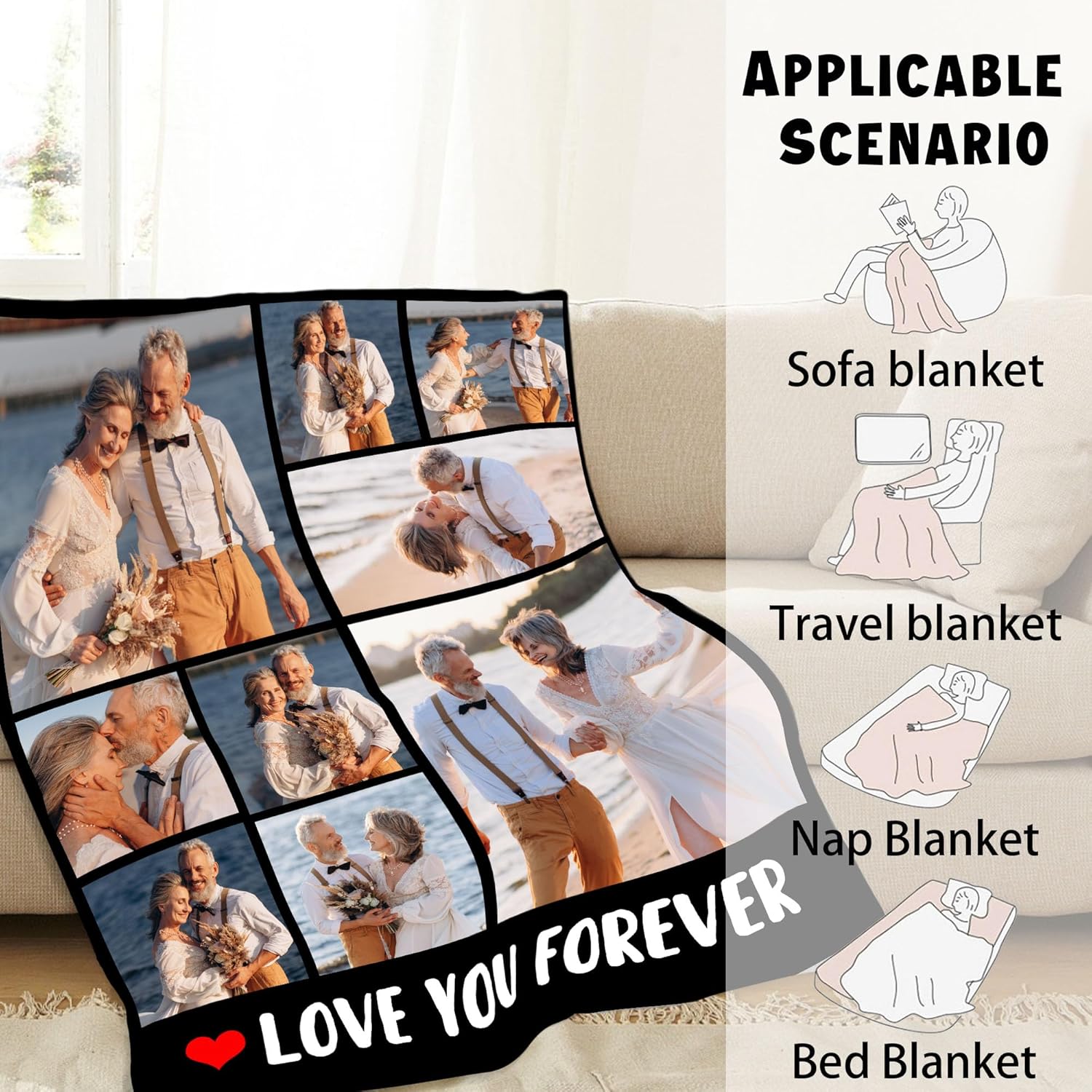 Mantas personalizadas con fotos, texto, manta personalizada con imagen, tamaño matrimonial, manta de franela suave personalizada, regalos para