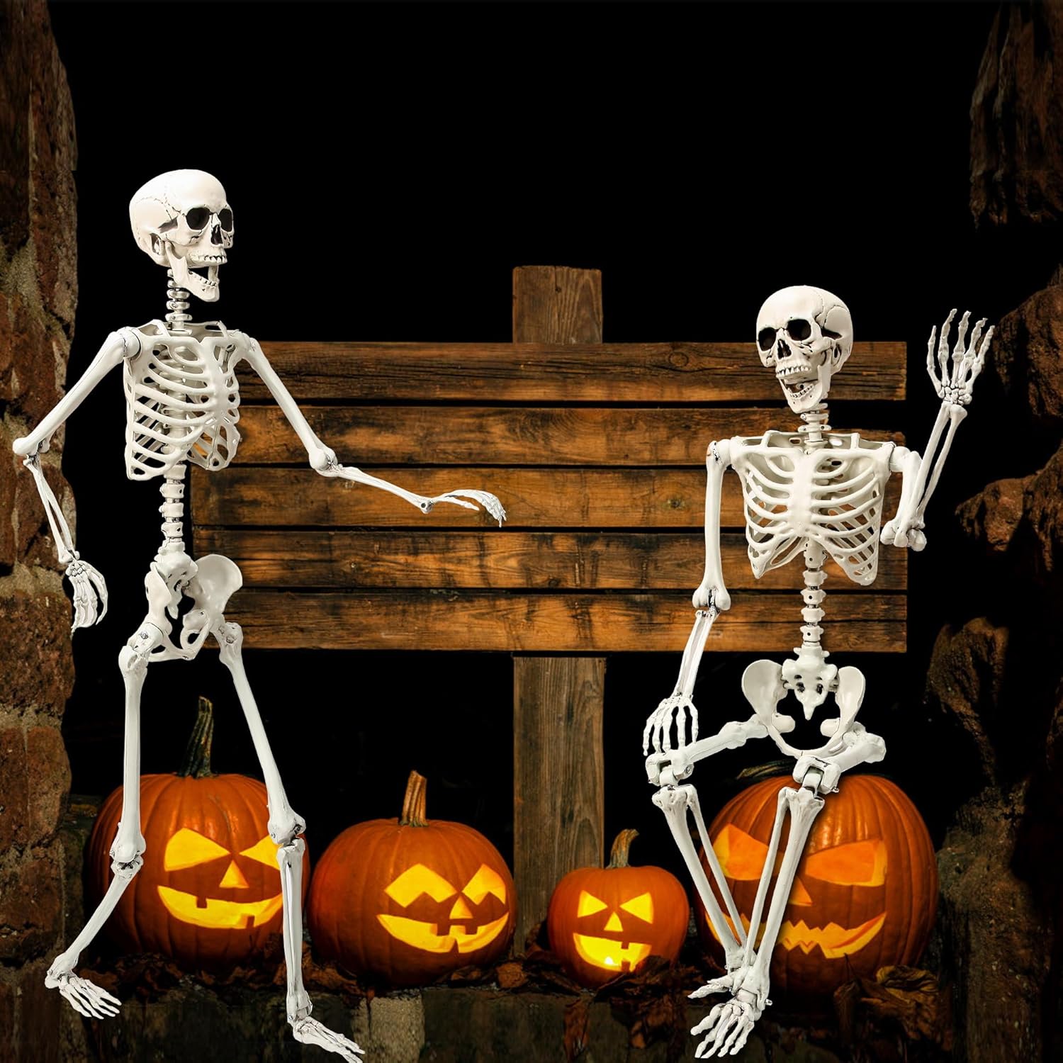 Decoración de esqueleto de Halloween de 5.4 pies, huesos humanos para fiesta de Halloween con articulaciones móviles, para casas encantadas, césped