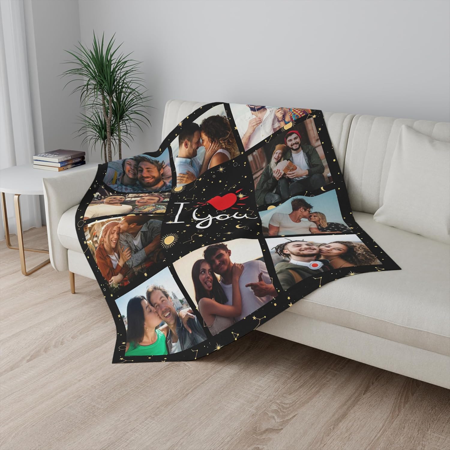 Qillnyy Manta de fotos personalizada para parejas, regalos conmemorativos personalizados con texto en inglés “I Love You”, regalos personalizados