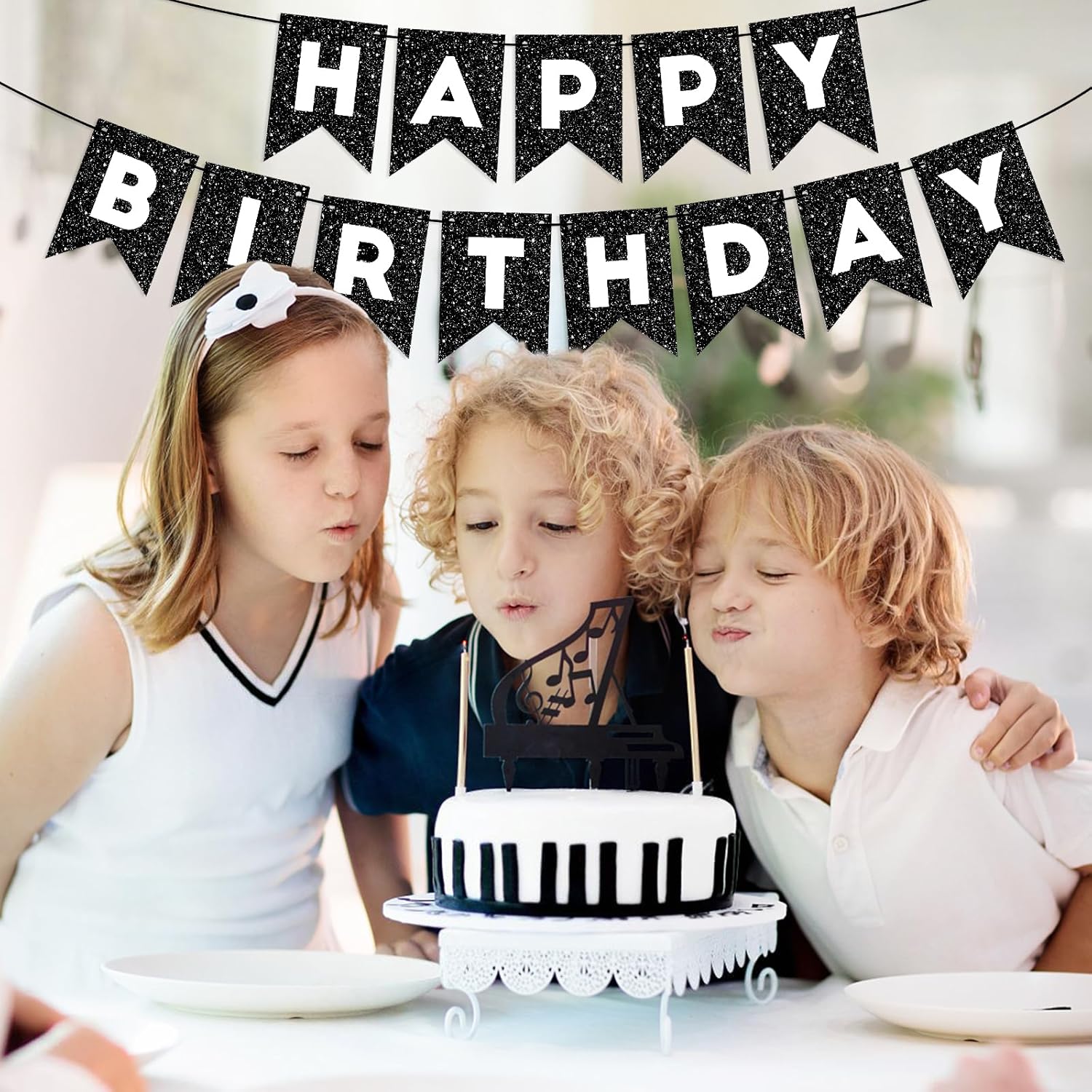 Cartel de feliz cumpleaños negro para telón de fondo con purpurina negra para decoración de feliz cumpleaños para hombres y mujeres, fiesta de