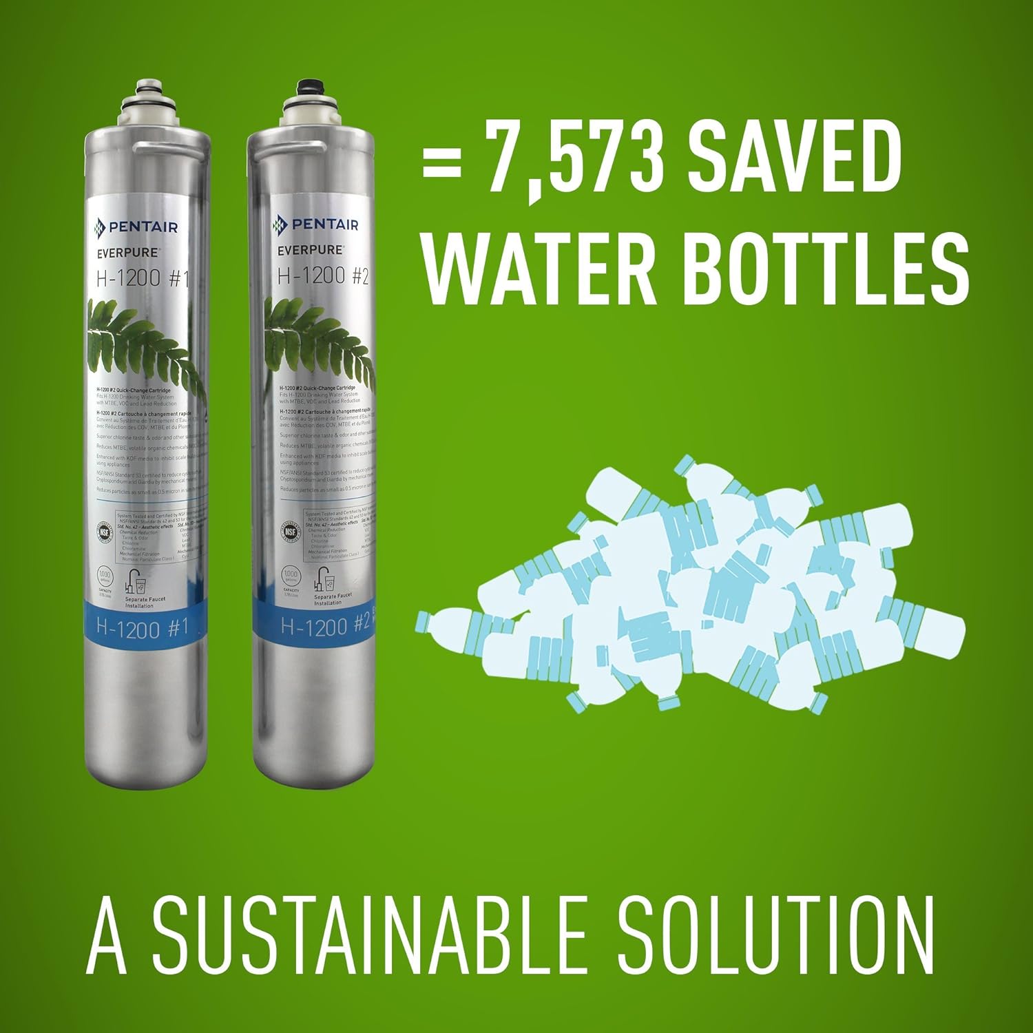 Pentair Everpure H-1200 – Sistema de agua potable, EV928200, certificado NSF para reducir PFOAPFOS, sistema de cartucho doble que incluye cabezal de