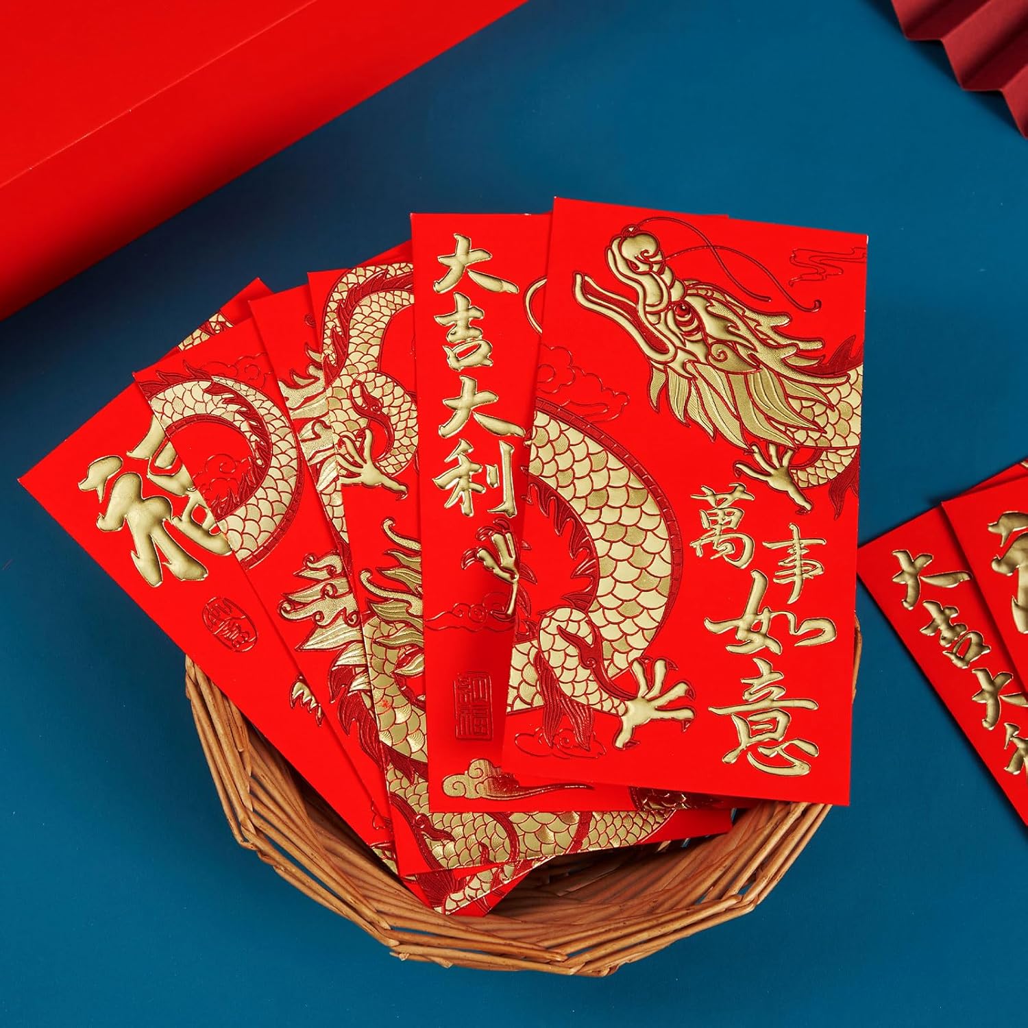 Sobres rojos chinos 2024 Año del Dragón, paquete rojo para festival de primavera, paquetes de dinero de la suerte para sobres de dinero de la