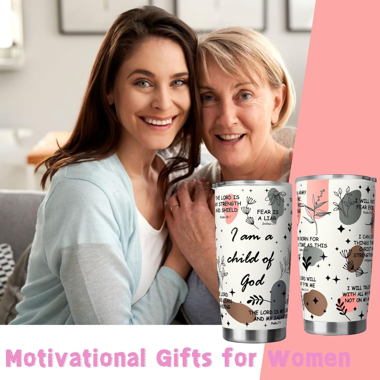 Regalos cristianos para mujer, vaso de acero inoxidable de 20 onzas, regalo inspirador de fe religiosa Jesús Dios, versículo bíblico
