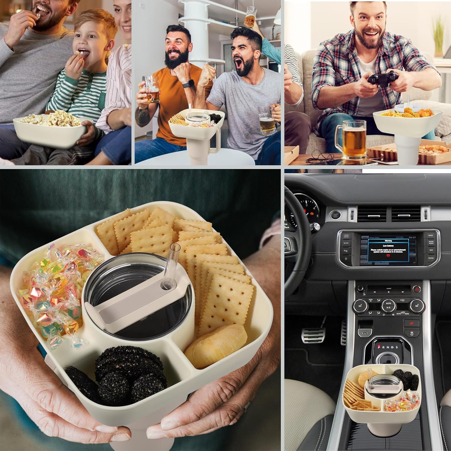 Cuenco para aperitivos Stanley Cup con tapa, bandeja reutilizable para aperitivos con tapa, se adapta a Stanley Cup 1.02.0, 3 compartimentos para