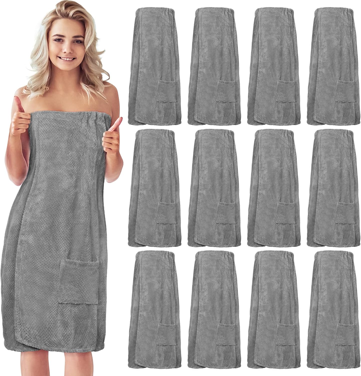 Tigeen 12 piezas de bata de spa para mujer, toallas de spa con bolsillo ajustable, toallas ligeras para baño y ducha (gris, bolsillo), Gris