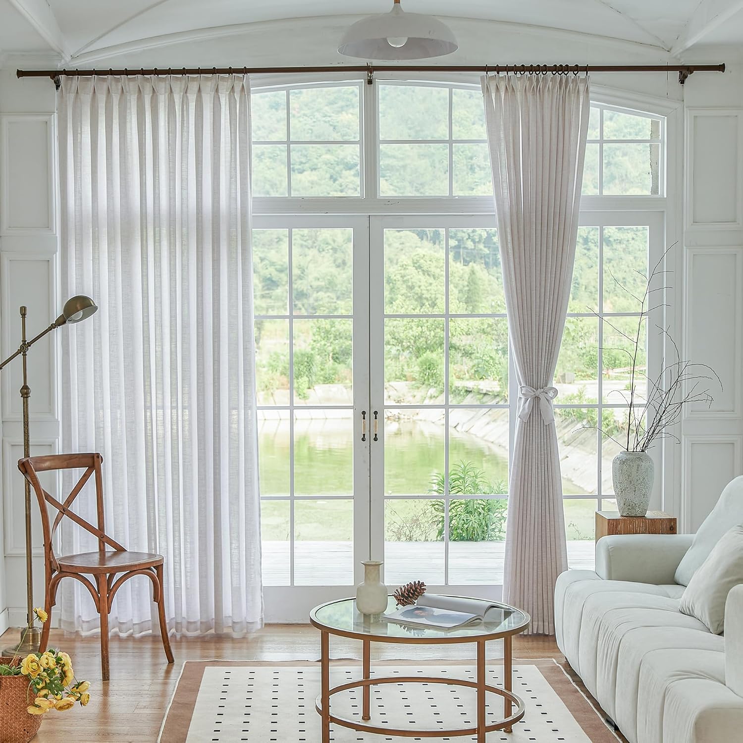 HUTO Cortinas plisadas semitraslúcidas de 80 pulgadas de largo para sala de estar, comedor, color beige y blanco, cortinas plisadas para privacidad