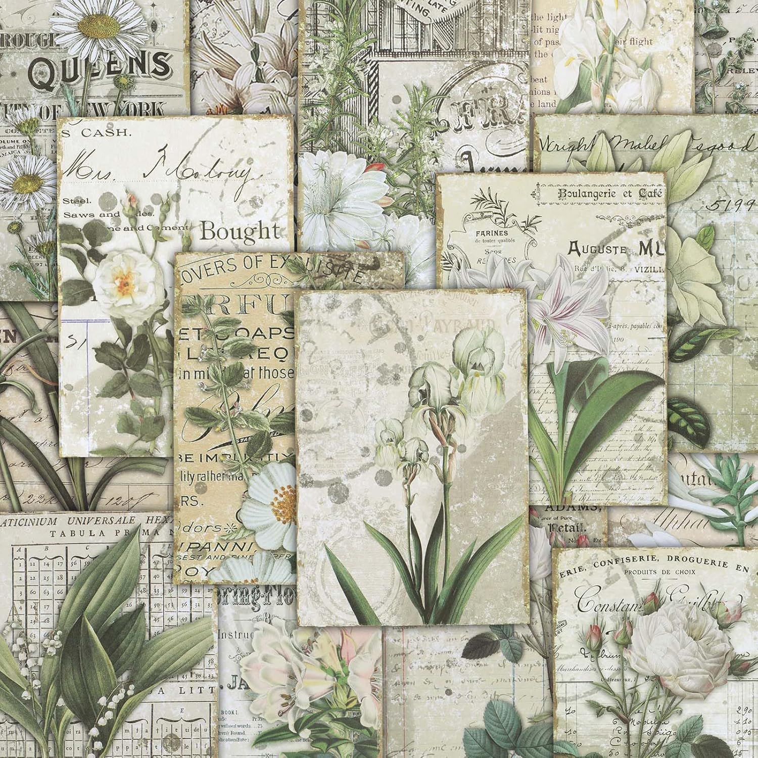 16 hojas de suministros de papel vintage para álbumes de recortes, 4 x 5.7 pulgadas, patrón botánico, papel decorativo para manualidades, papel