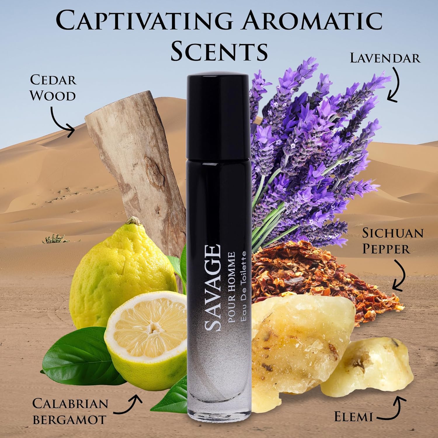 Savage for Men Edt Notas superiores de calabrian, bergamota y mezcla de pimienta, lavanda Ferrera y vetiver fragancia fresca y amaderada para uso