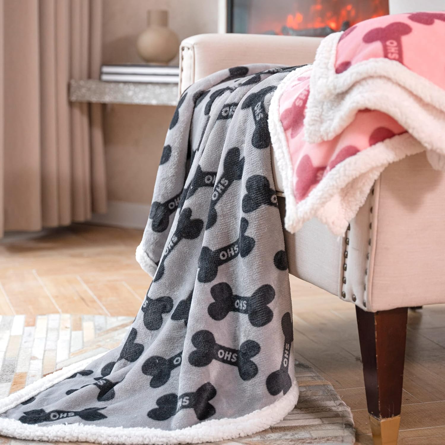 Dog Blankets 6 Pack Flannel Fleece Sherpa Puppy Throw Blankets Bulk 30×43 Inch Warm Sleeping Ultra Soft Bone Printed Plush Fluffy Paw Mat for Pet