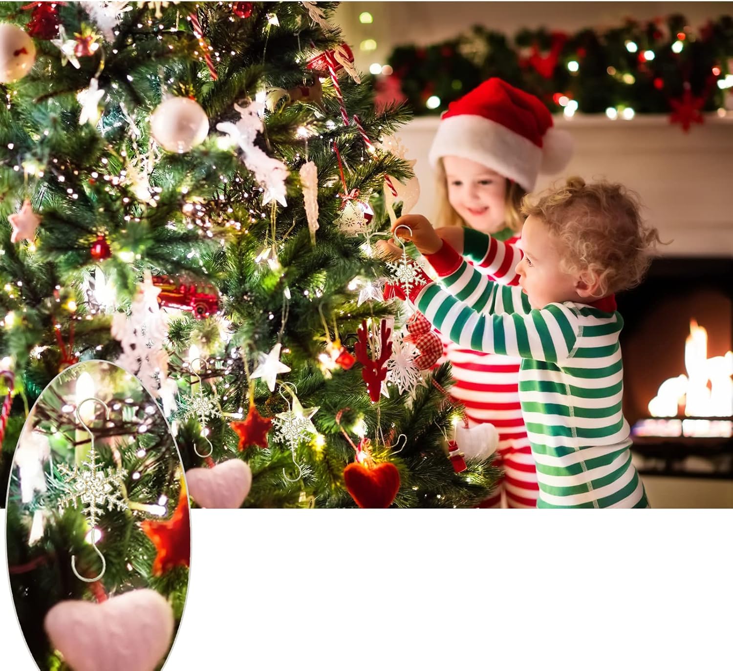 IHEOJAOC Ganchos de adorno de Navidad  Ganchos decorativos de copo de nieve dorado plateado (20 unidades, plata dorada)