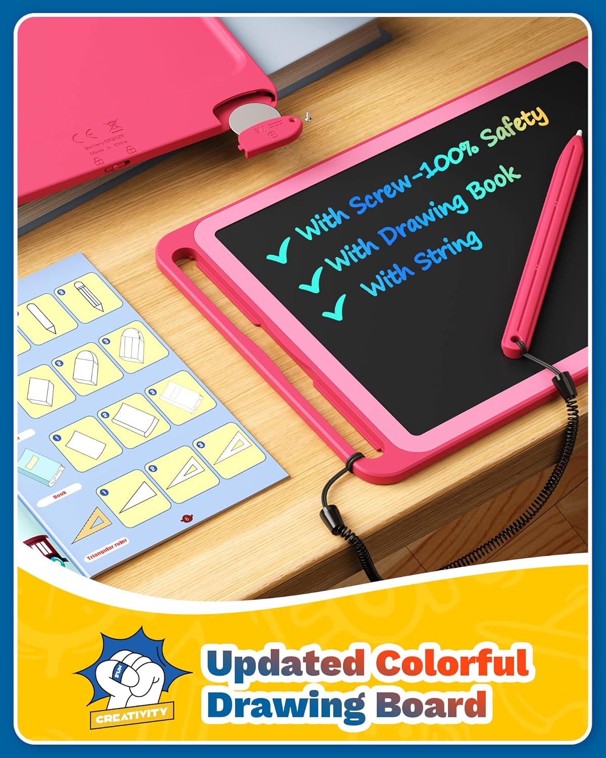 TEKFUN LCD Writing Tablet Kids Toddler Toys, 10inch Colorful Doodle Board Kids Travel Learning Toys Drawing Tablet, Birthday Gifts Presents for 2 3