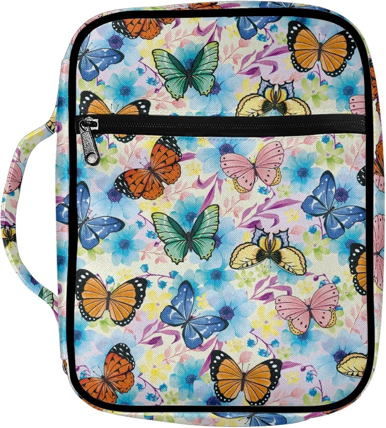 ZOCANIA Fundas florales para la Biblia para mujeres y niñas, funda de Biblia de mariposa con asa y bolsillo con cremallera, tamaño grande de 10.8 x